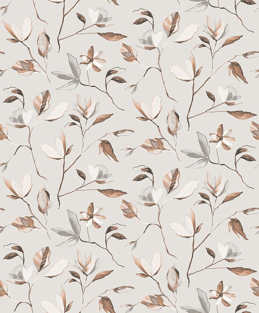 Blooming, grå tapet tapet med botaniskt mönster i grå. Från kollektionen Aquila. Nonwoven-material med förskjuten passning.