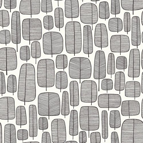 Little Trees Monochrome tapet från Midbec med geometriskt, retro mönster i vit och svart. Från kollektionen Kinfolk. Nonwoven-material med rak passning. Vintage-stil.