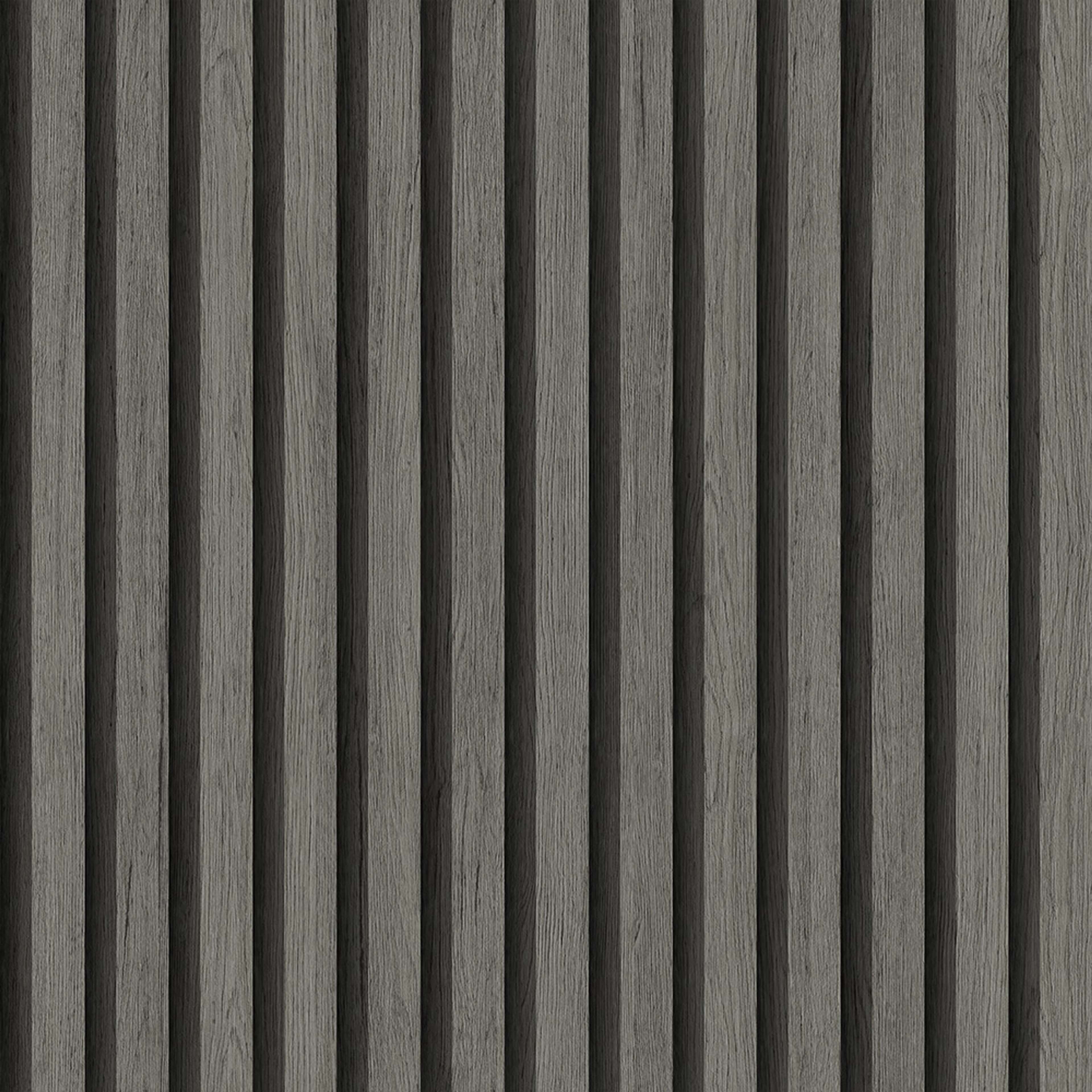 Ribbvägg tapet med träimitation mönster i grå. Från kollektionen Elements. Nonwoven-material.