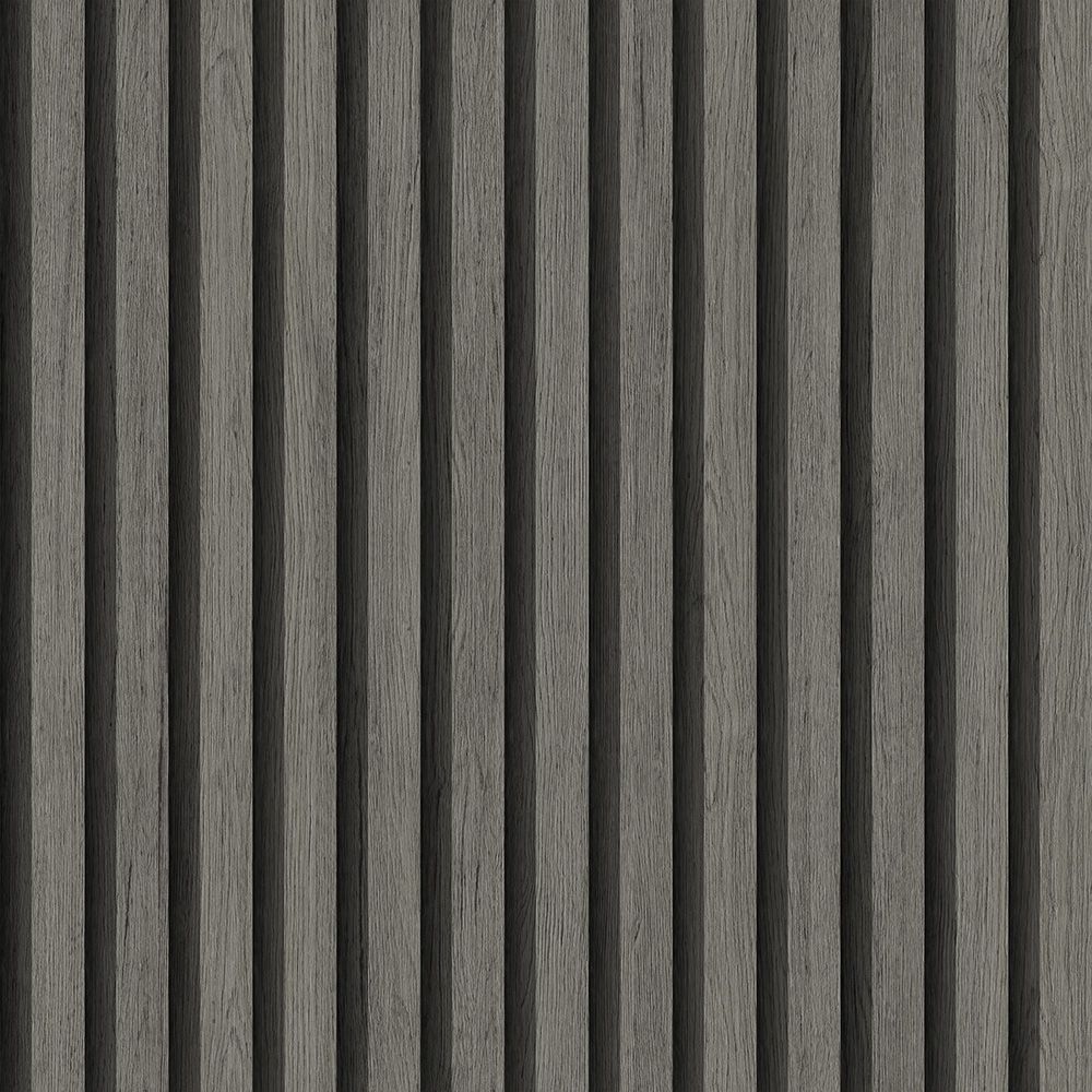Ribbvägg tapet med träimitation mönster i grå. Från kollektionen Elements. Nonwoven-material.