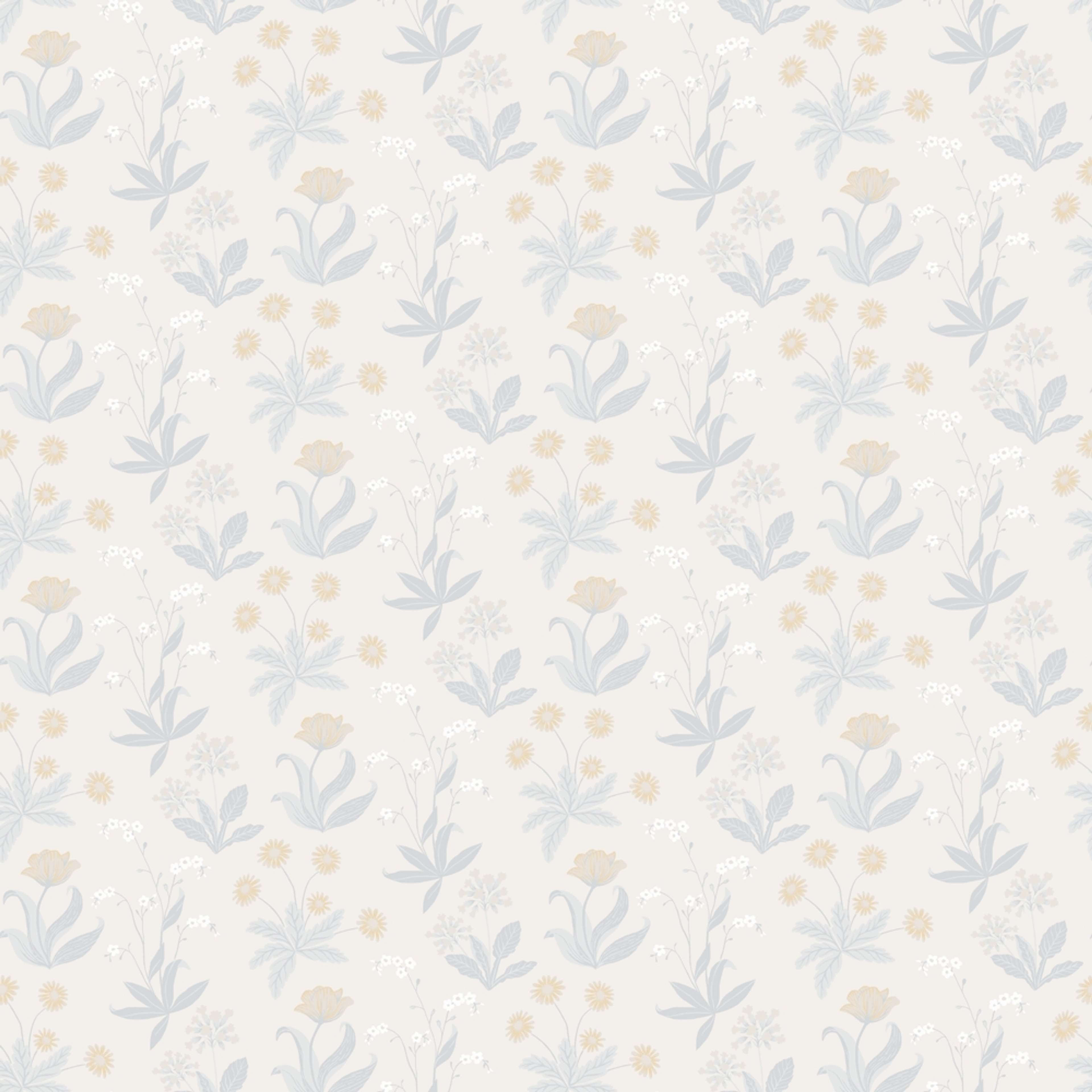 Fleur, gul tapet tapet med blommigt mönster i gul. Från kollektionen Långenäs. Nonwoven-material med rak passning.