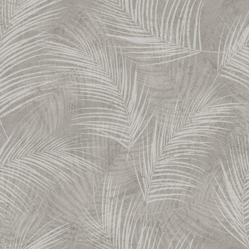 Palma tapet från Midbec med botaniskt mönster i grå. Från kollektionen Palma. Nonwoven-material med förskjuten passning. Passar i tonårsrum, kök och arbetsrum.