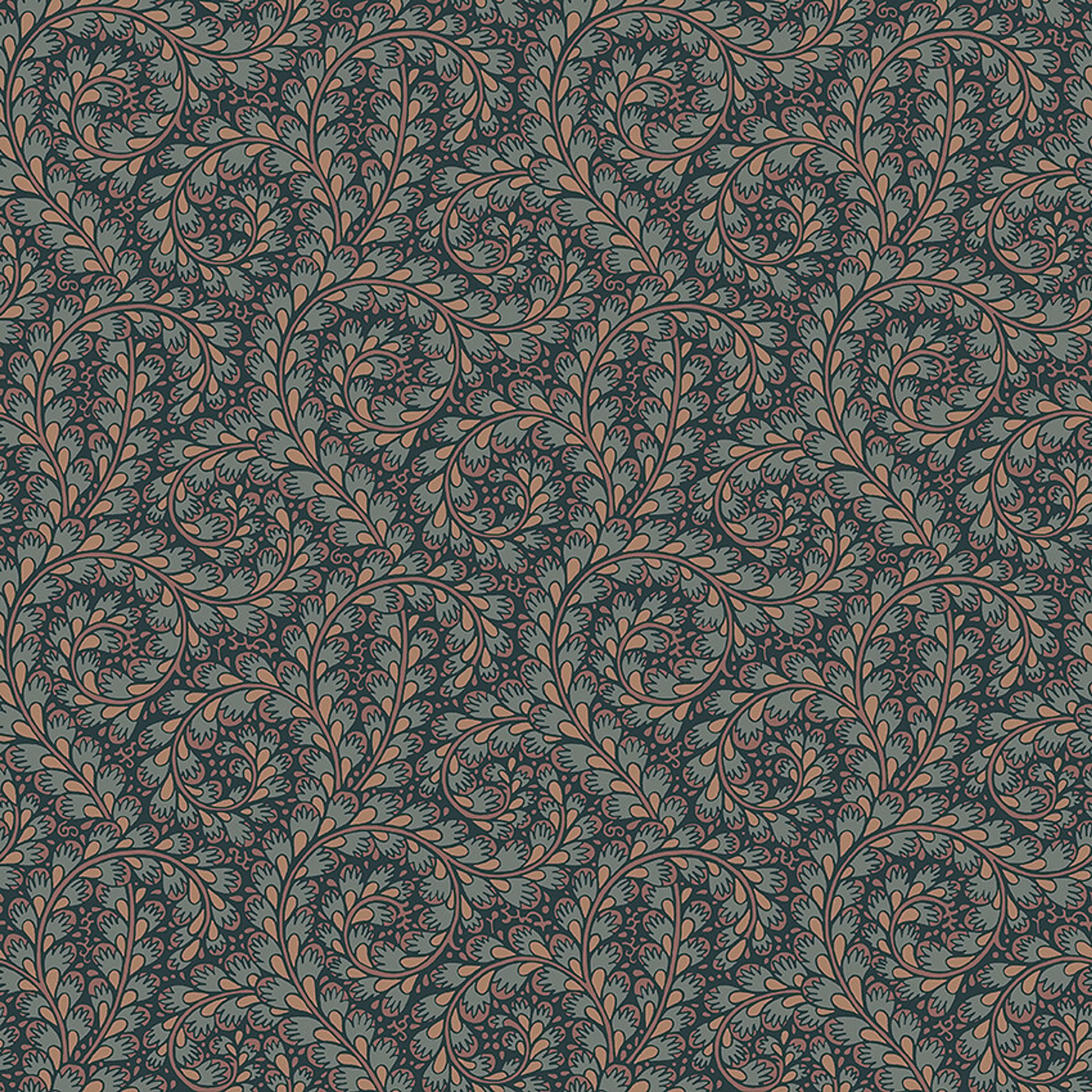 Wild Ferns tapet i mörkt blå botten tapet med botaniskt mönster i blå. Från kollektionen Treasured. Nonwoven-material med rak passning.