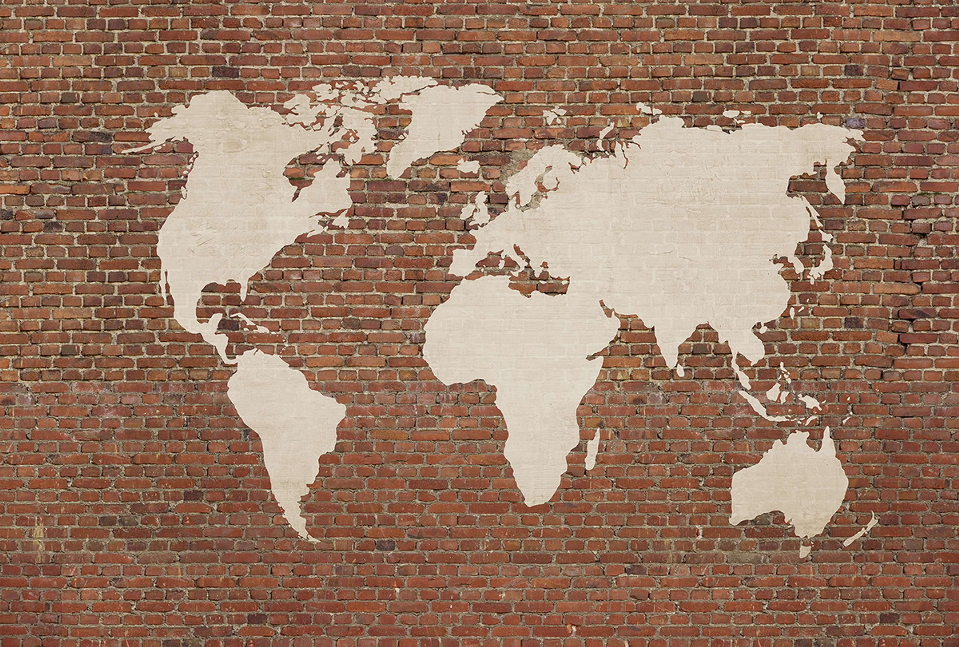 Worldmap, tapet i röd tapet med digitalfoto mönster i röd. Från kollektionen best of wood n stone 2. Nonwoven-material med fri passning. Passar i vardagsrum och matsal.