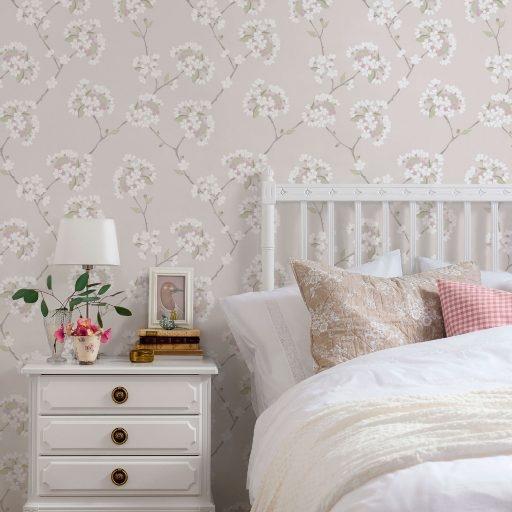 Körsbär, Beige tapet från duro med blommigt mönster i beige. Från kollektionen Natur. Nonwoven-material med rak passning. Country-stil.