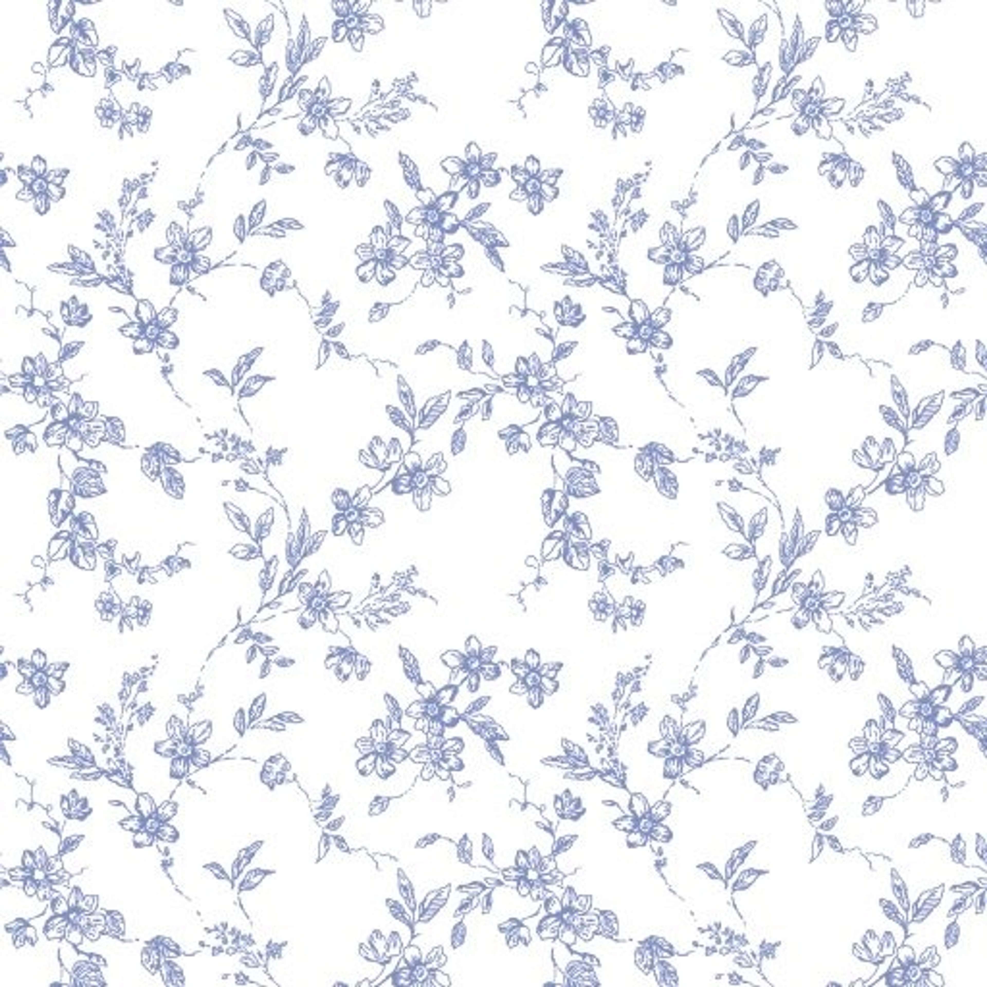 Bella, Blå tapet från duro med blommigt mönster i vit och blå. Från kollektionen Spira. Nonwoven-material med rak passning. Country-stil.