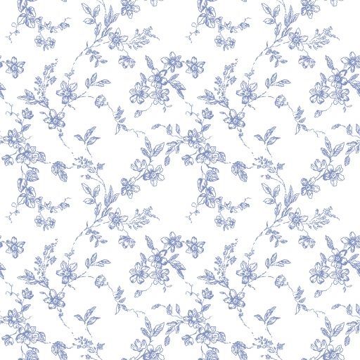 Bella, Blå tapet från duro med blommigt mönster i vit och blå. Från kollektionen Spira. Nonwoven-material med rak passning. Country-stil.