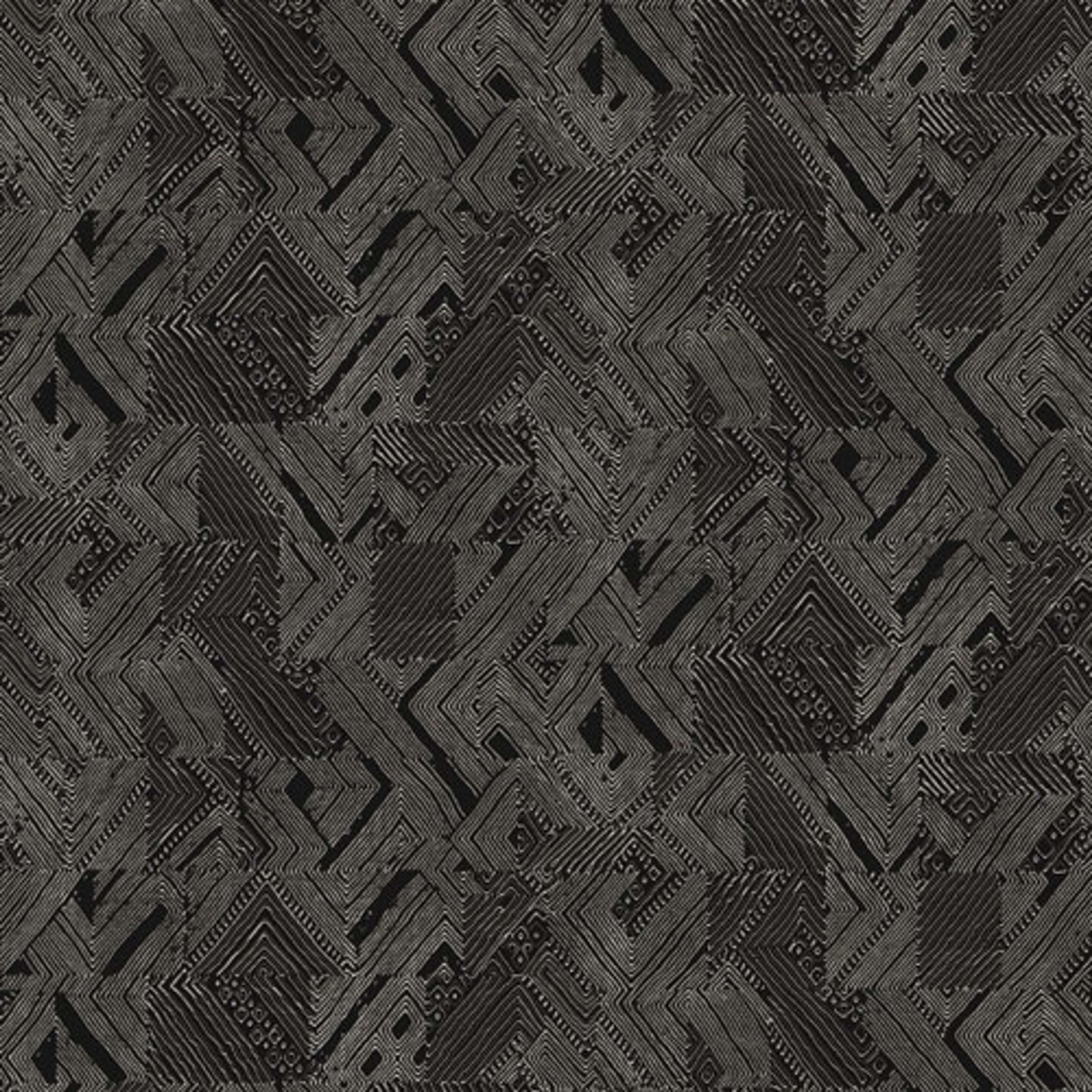 Manu Night tapet tapet från Midbec med geometriskt mönster i silver och grå. Från kollektionen Tribute. Nonwoven-material med rak passning. Passar i vardagsrum, matsal och hall.