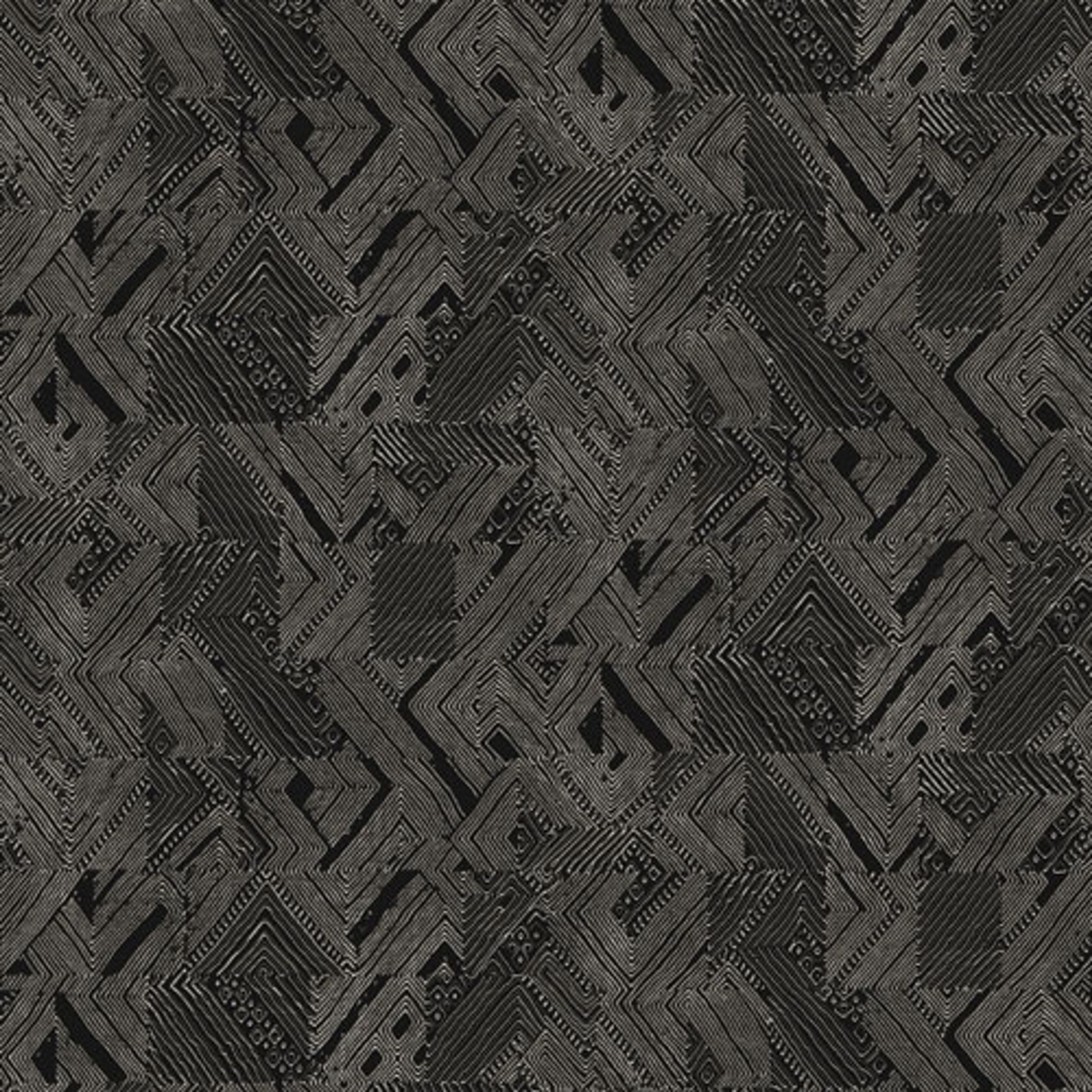Manu Night tapet tapet från Midbec med geometriskt mönster i silver och grå. Från kollektionen Tribute. Nonwoven-material med rak passning. Passar i vardagsrum, matsal och hall.