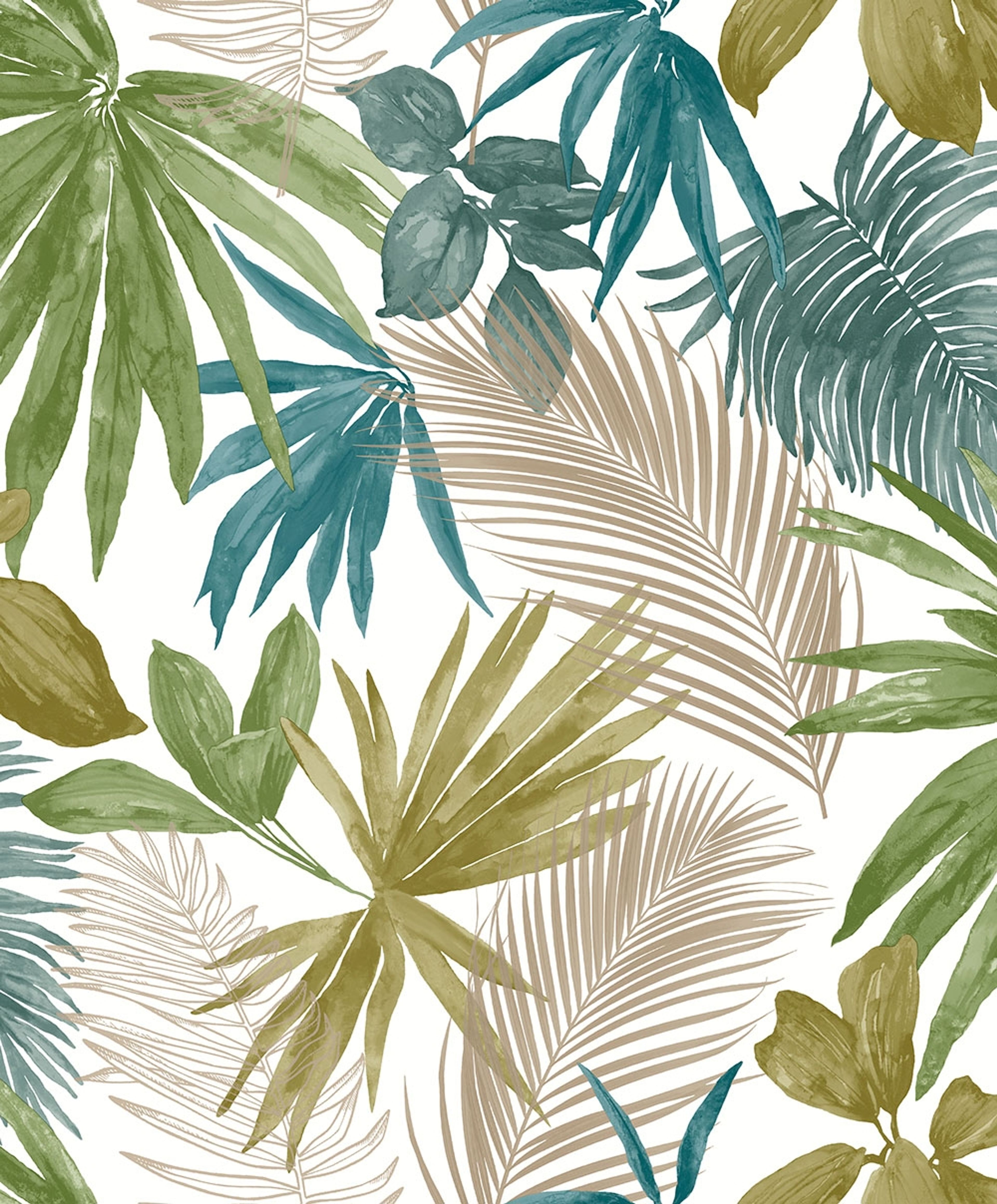 Wild Palms tapet i grön och blå tapet med djur mönster i grön. Från kollektionen jungle fever. Nonwoven-material med förskjuten passning. Passar i vardagsrum och matsal.