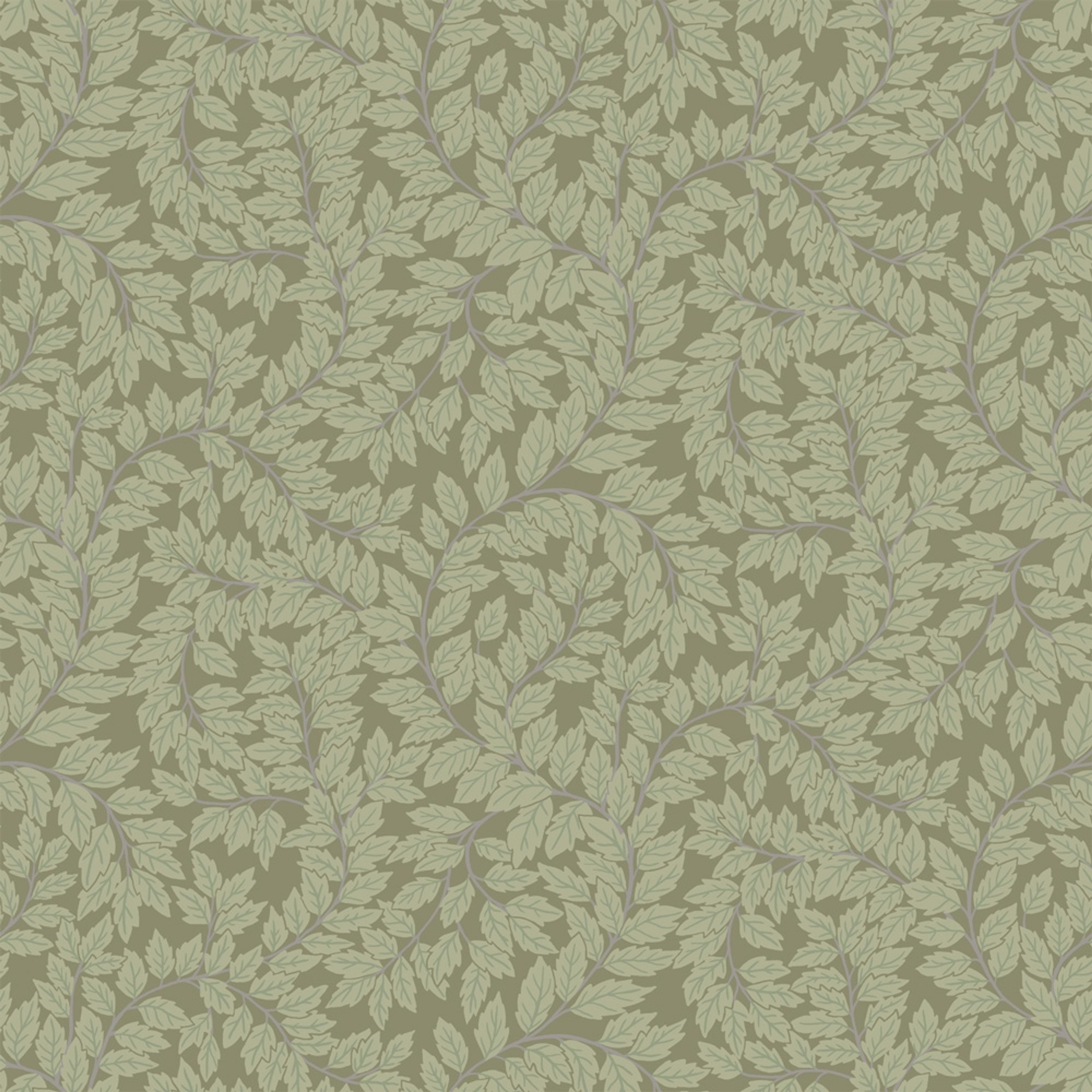 Lindlöv tapet med botaniskt mönster i grön. Från kollektionen Fågelsång. Nonwoven-material med rak passning. Country-stil.