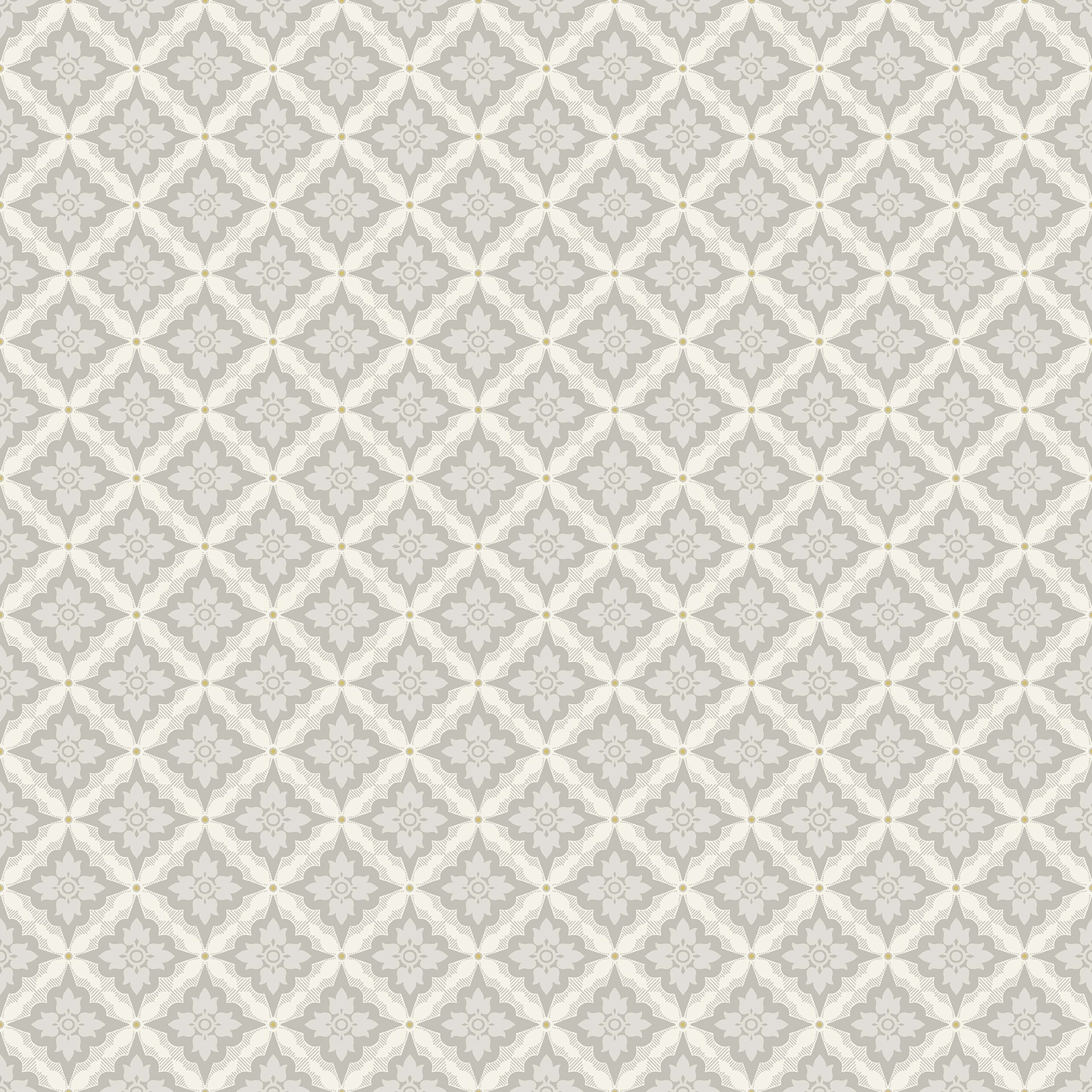 Ingrid Grå tapet med geometriskt mönster i grå. Från kollektionen Gammalsvenska klassiker 1850–1950. Nonwoven-material med rak passning. Passar i vardagsrum och matsal.