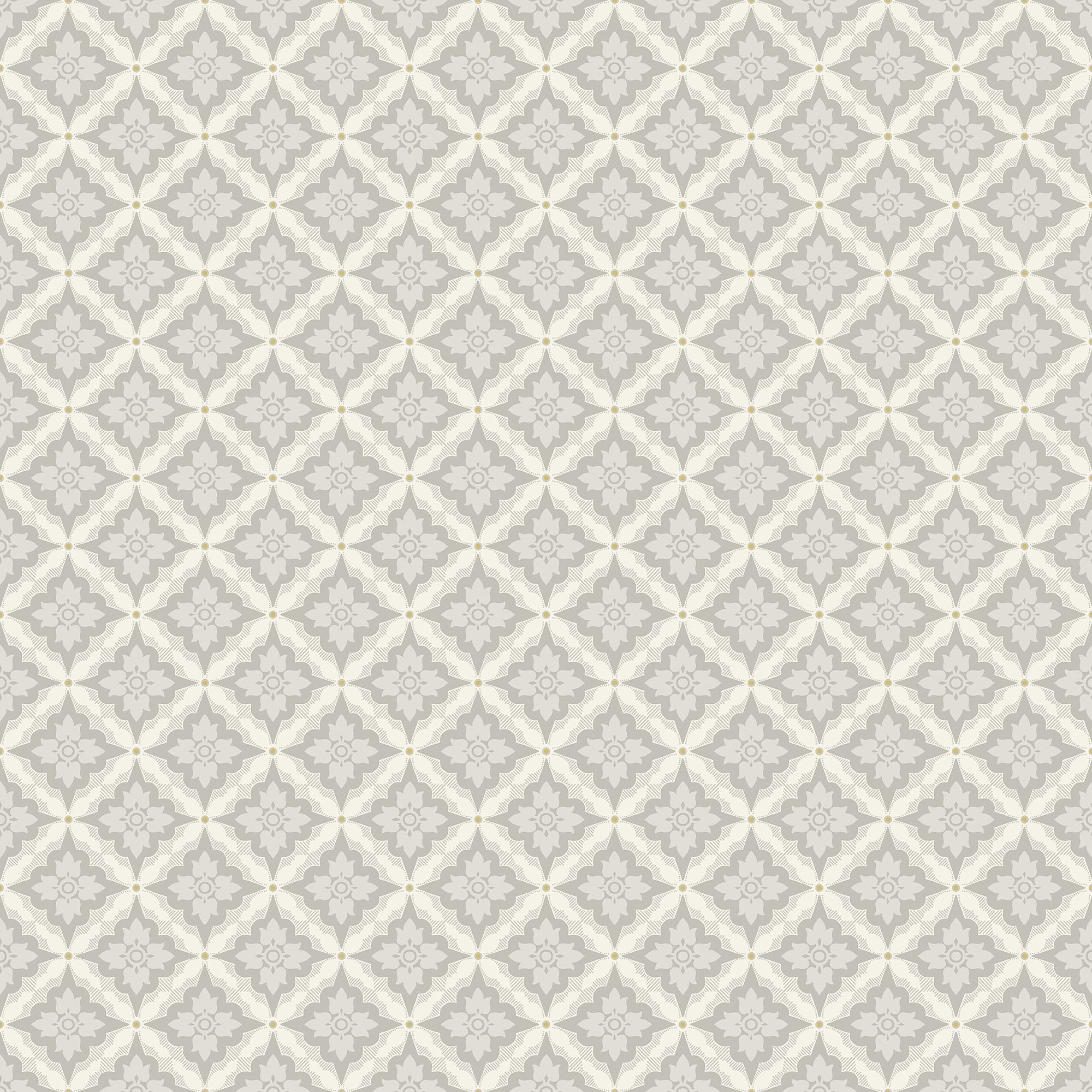 Ingrid Grå tapet med geometriskt mönster i grå. Från kollektionen Gammalsvenska klassiker 1850–1950. Nonwoven-material med rak passning. Passar i vardagsrum och matsal.