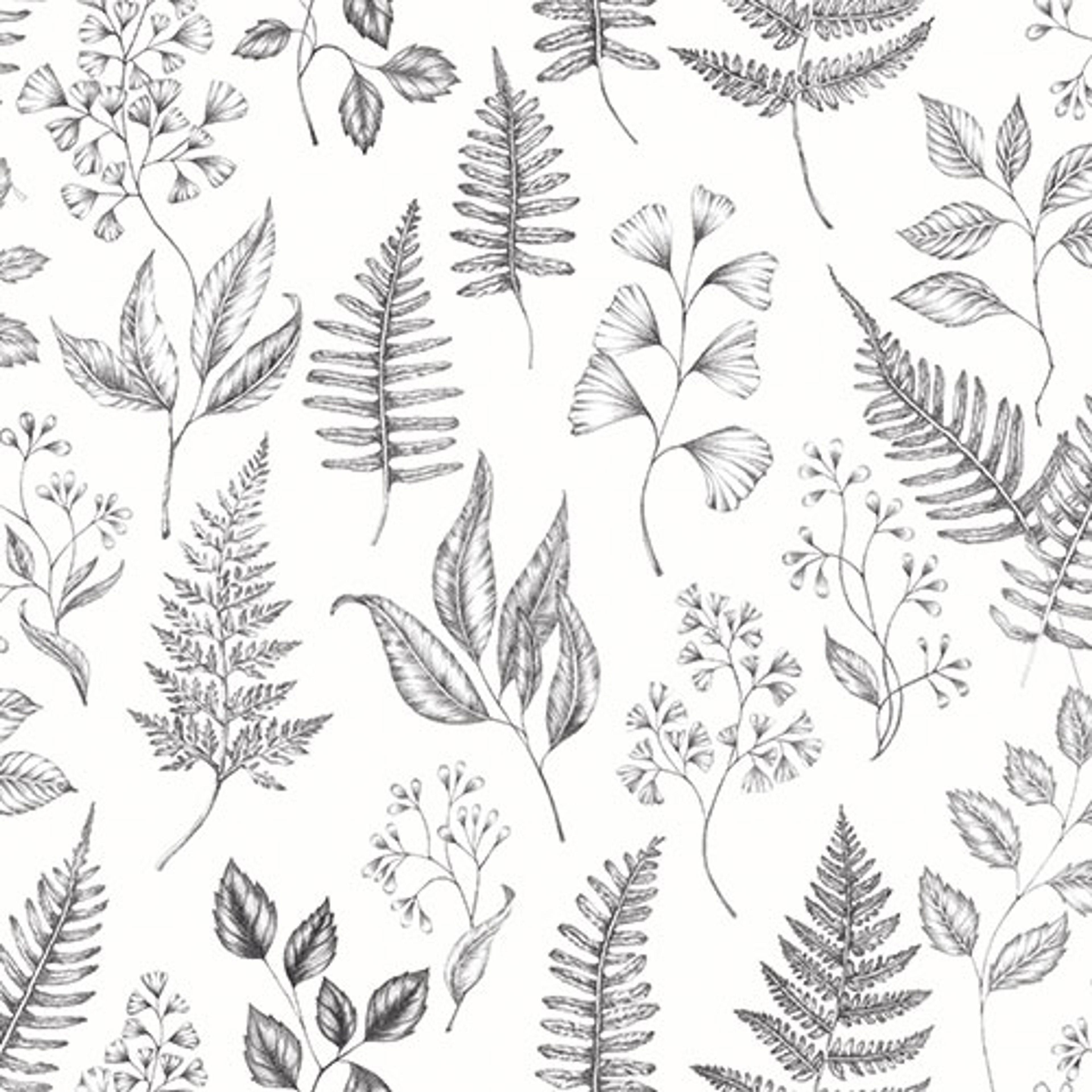 Betula tapet med botaniskt mönster i vit. Från kollektionen skogsgläntan. Nonwoven-material med förskjuten passning. Passar i vardagsrum, sovrum och matsal.
