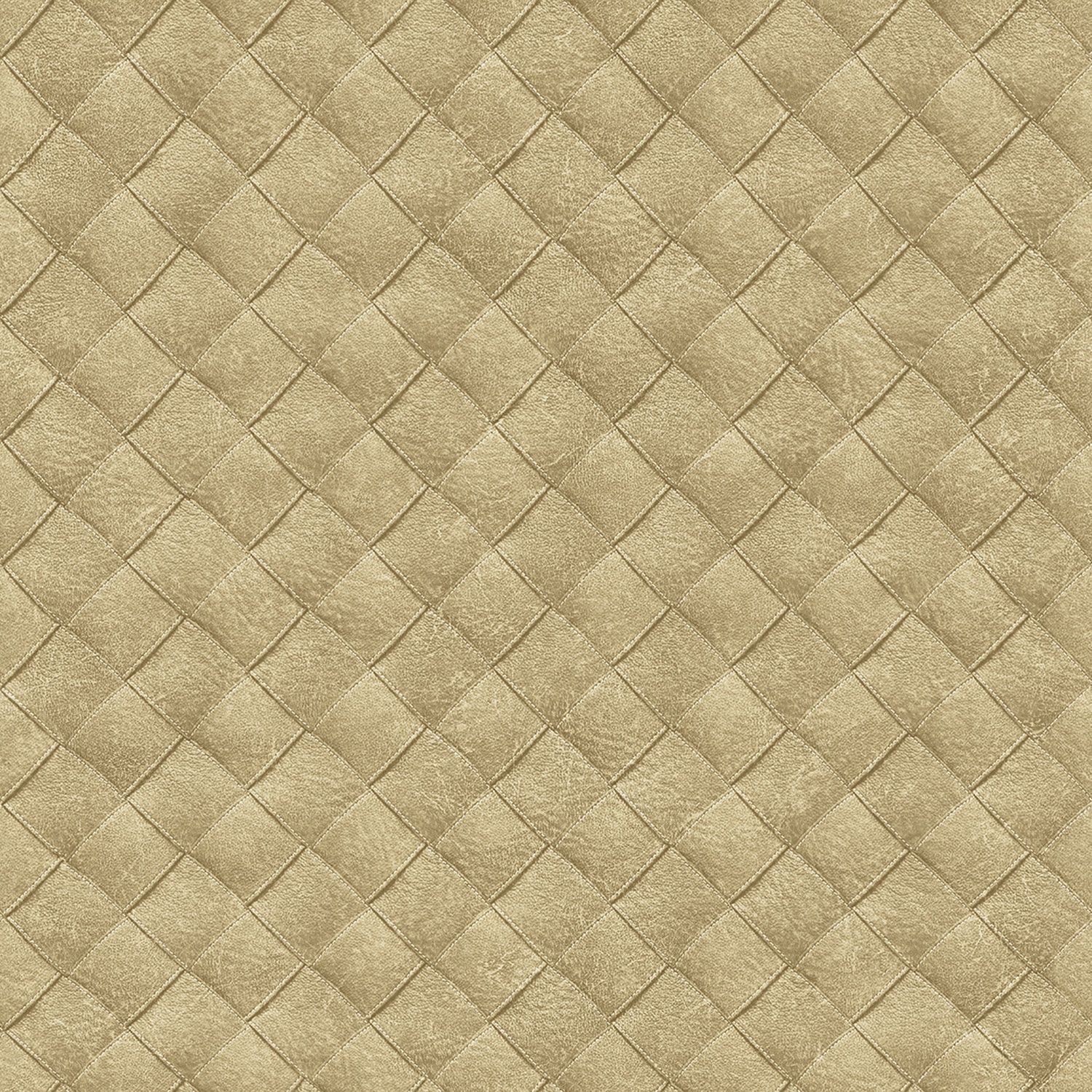Leather Patchwork tapet med rutigt mönster i beige. Från kollektionen Tahiti. Nonwoven-material med rak passning. Passar i vardagsrum, matsal och hall.