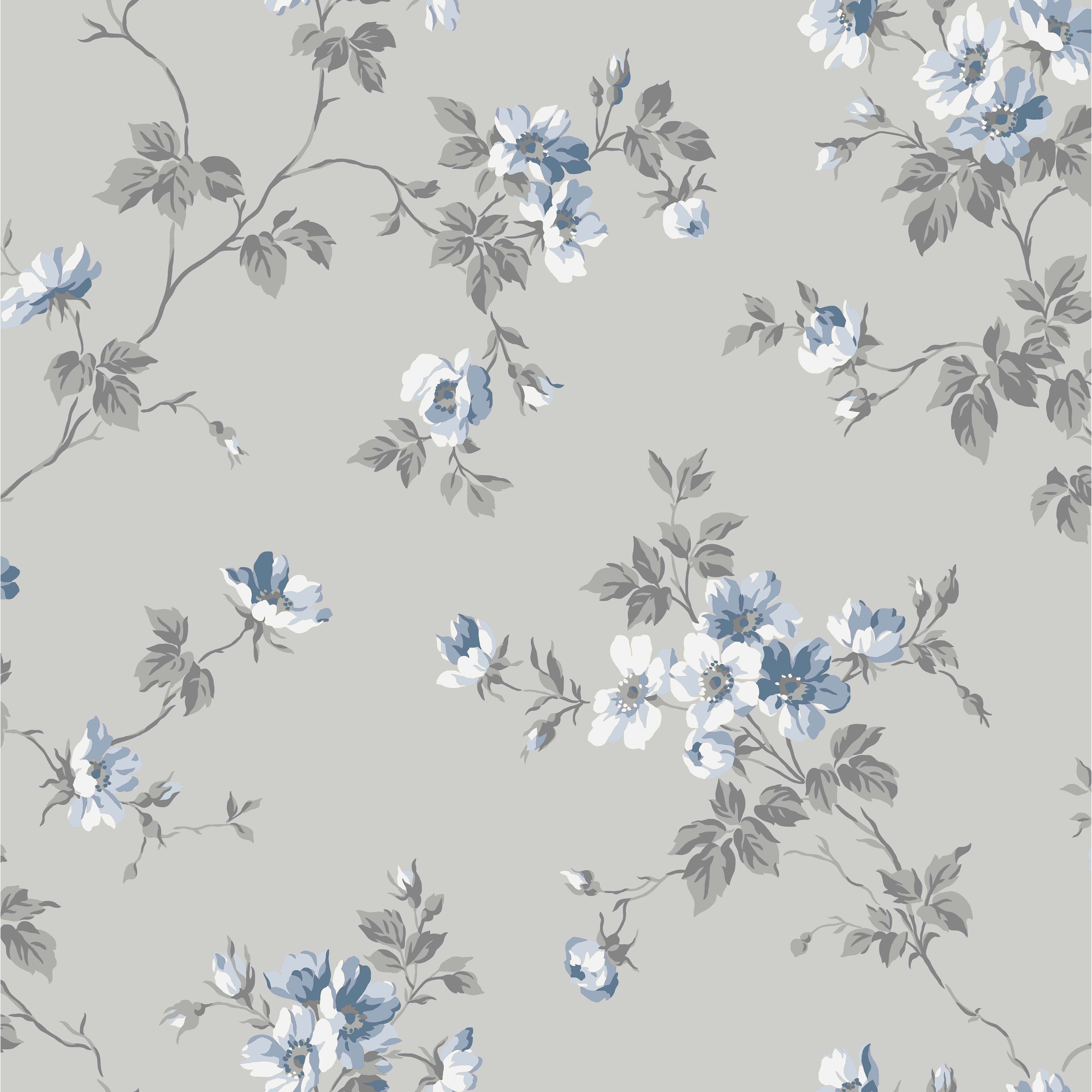 Kristina, gråblå tapet från duro med blommigt mönster i grå. Från kollektionen Duro 1900. Nonwoven-material med förskjuten mönsterpassning. Country-stil.