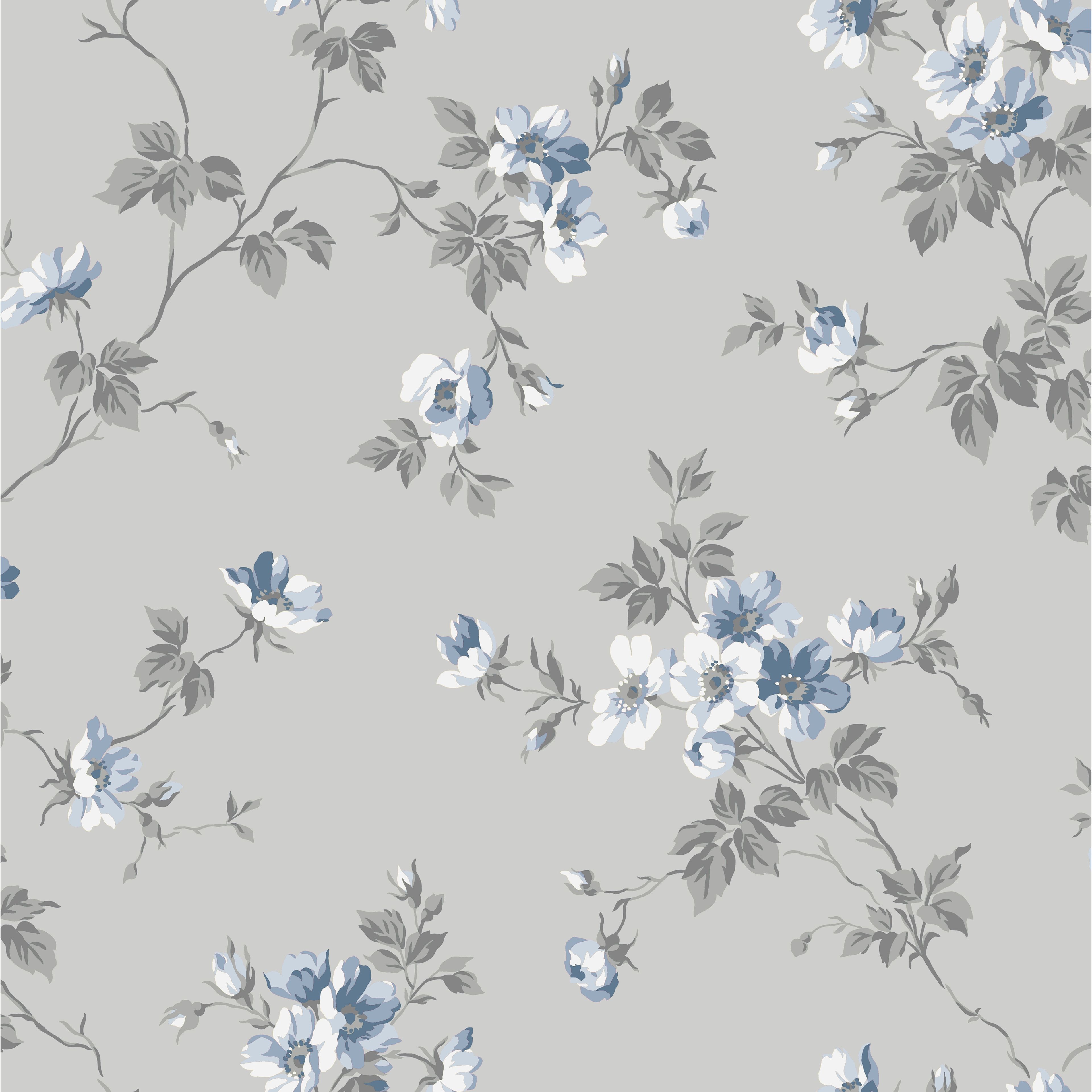 Kristina, gråblå tapet från duro med blommigt mönster i grå. Från kollektionen Duro 1900. Nonwoven-material med förskjuten mönsterpassning. Country-stil.