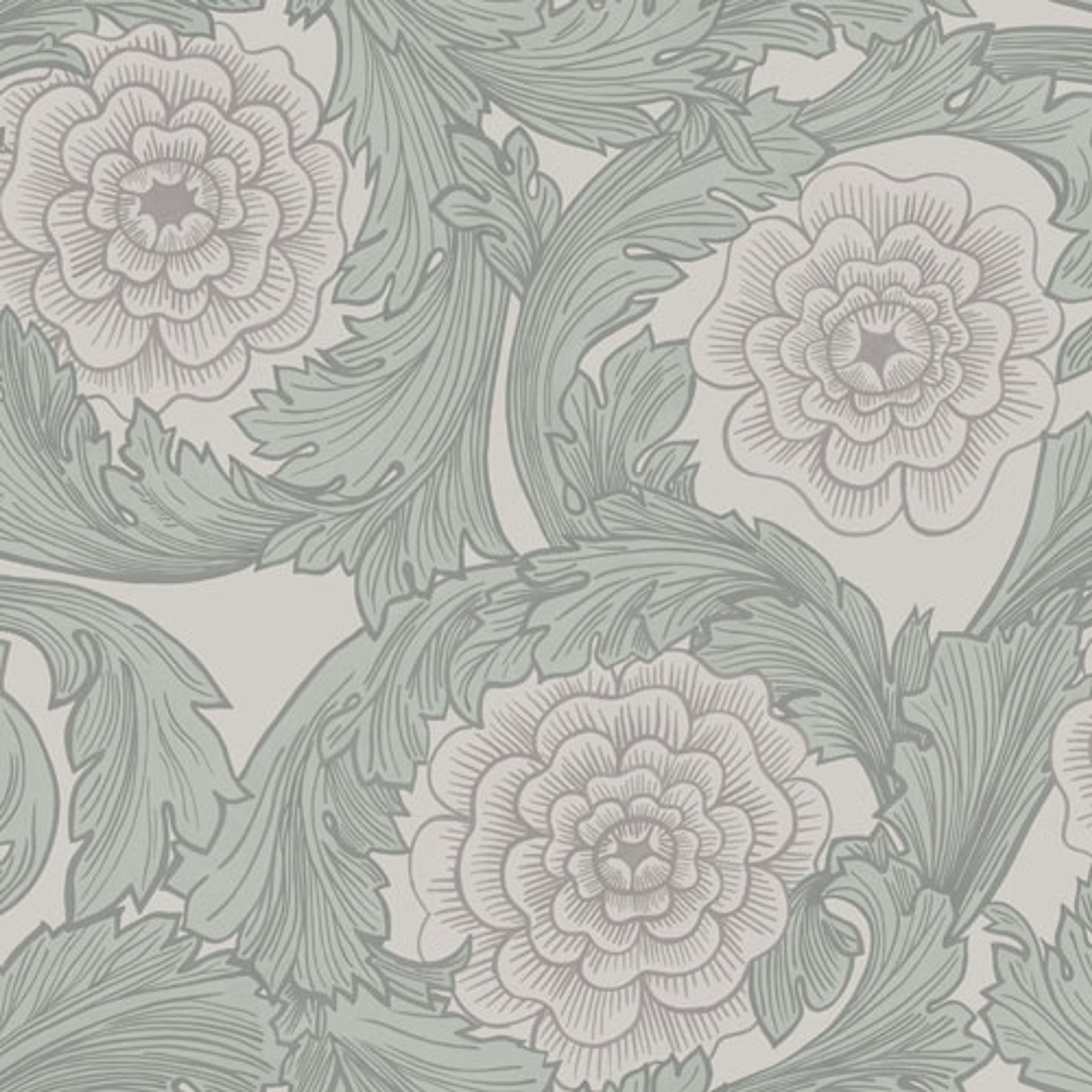 Rosa storblommig, ljusgrå tapet från Midbec med blommigt mönster i grå. Från kollektionen Blomstermåla. Nonwoven-material med förskjuten passning.