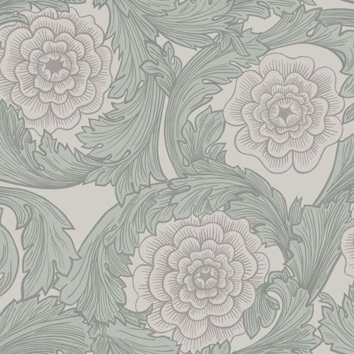 Rosa storblommig, ljusgrå tapet från Midbec med blommigt mönster i grå. Från kollektionen Blomstermåla. Nonwoven-material med förskjuten passning.