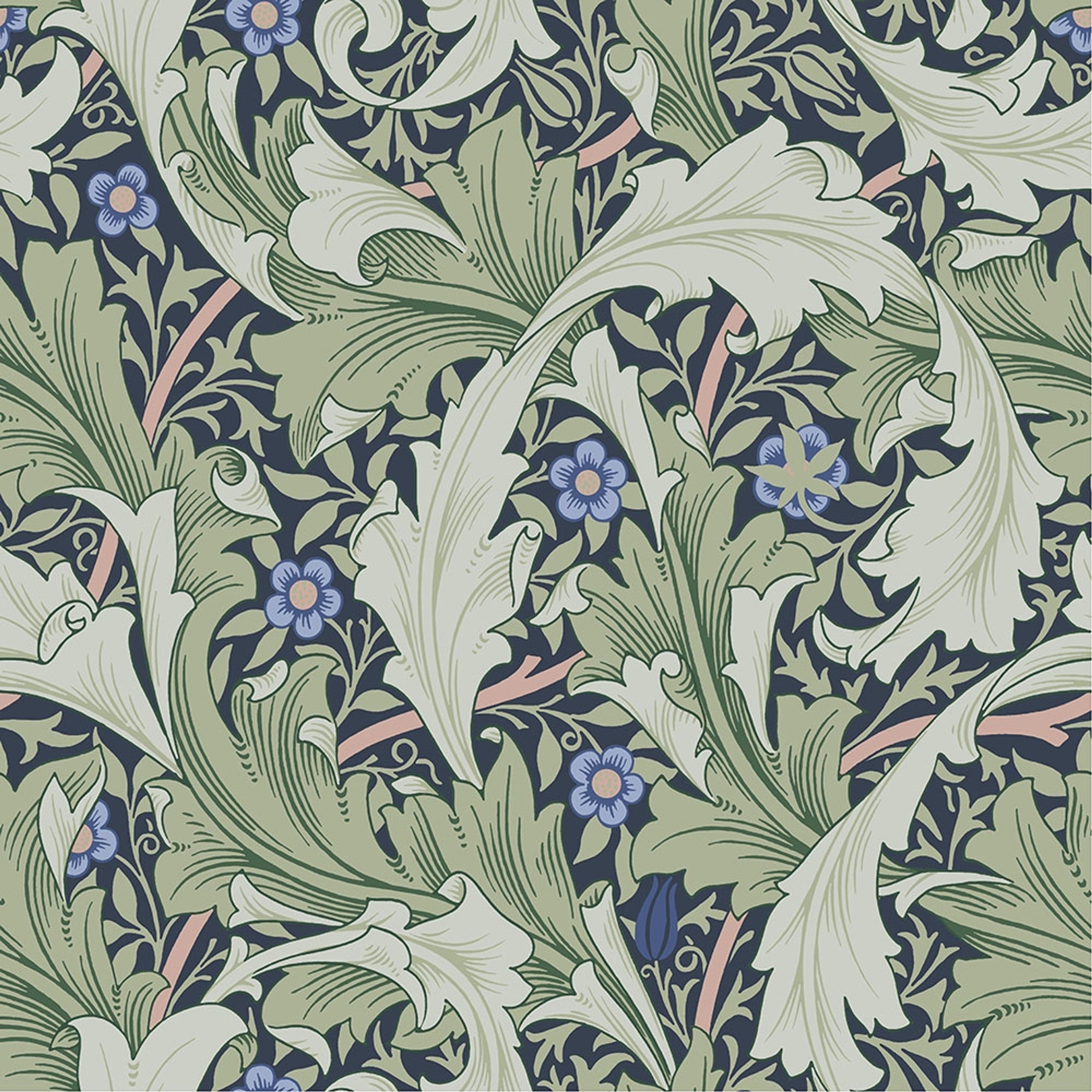 Granville, mörkblå tapet tapet från Midbec med botaniskt, blommigt mönster i blå. Från kollektionen Hidden Treasures vol 1. Nonwoven-material med rak passning.