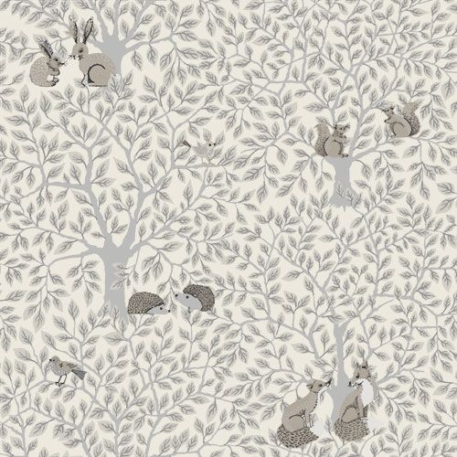 Per bladverk och djur, beige/blå tapet med botaniskt mönster i beige. Från kollektionen Grönhaga. Nonwoven-material med förskjuten passning. Passar i barnrum.