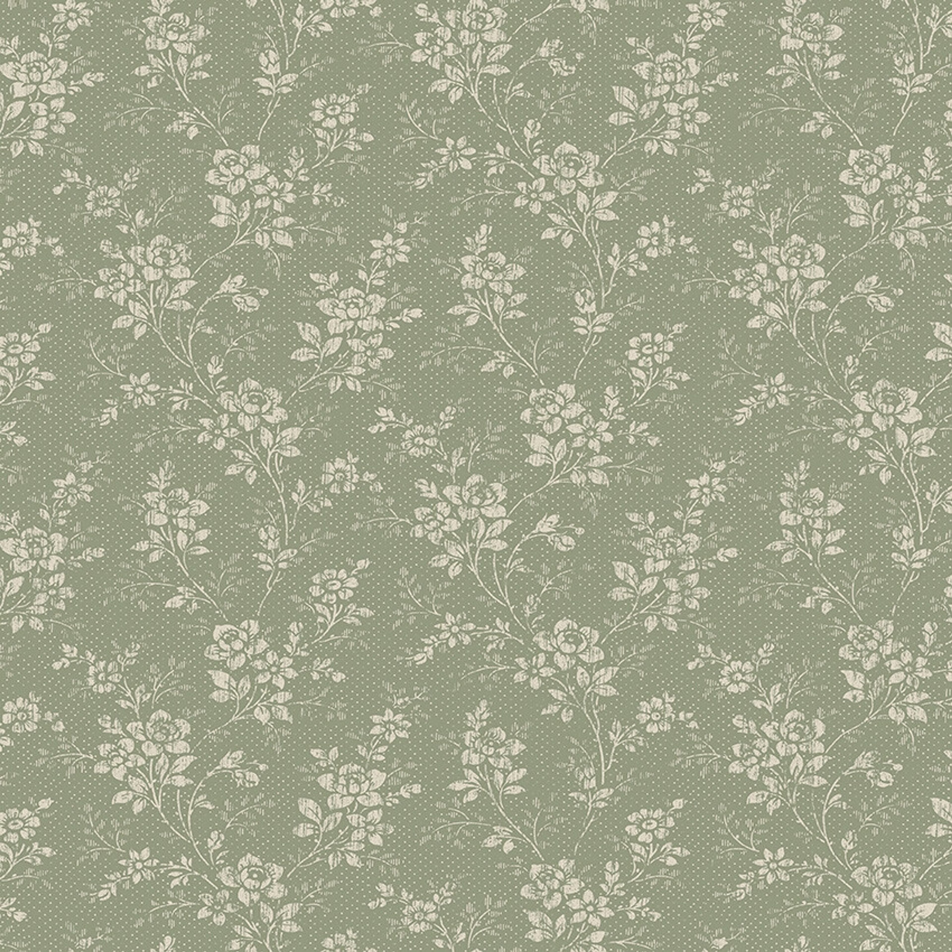 Hip Rose tapet med blommigt mönster i grön. Från kollektionen Woodland. Nonwoven-material med förskjuten passning.