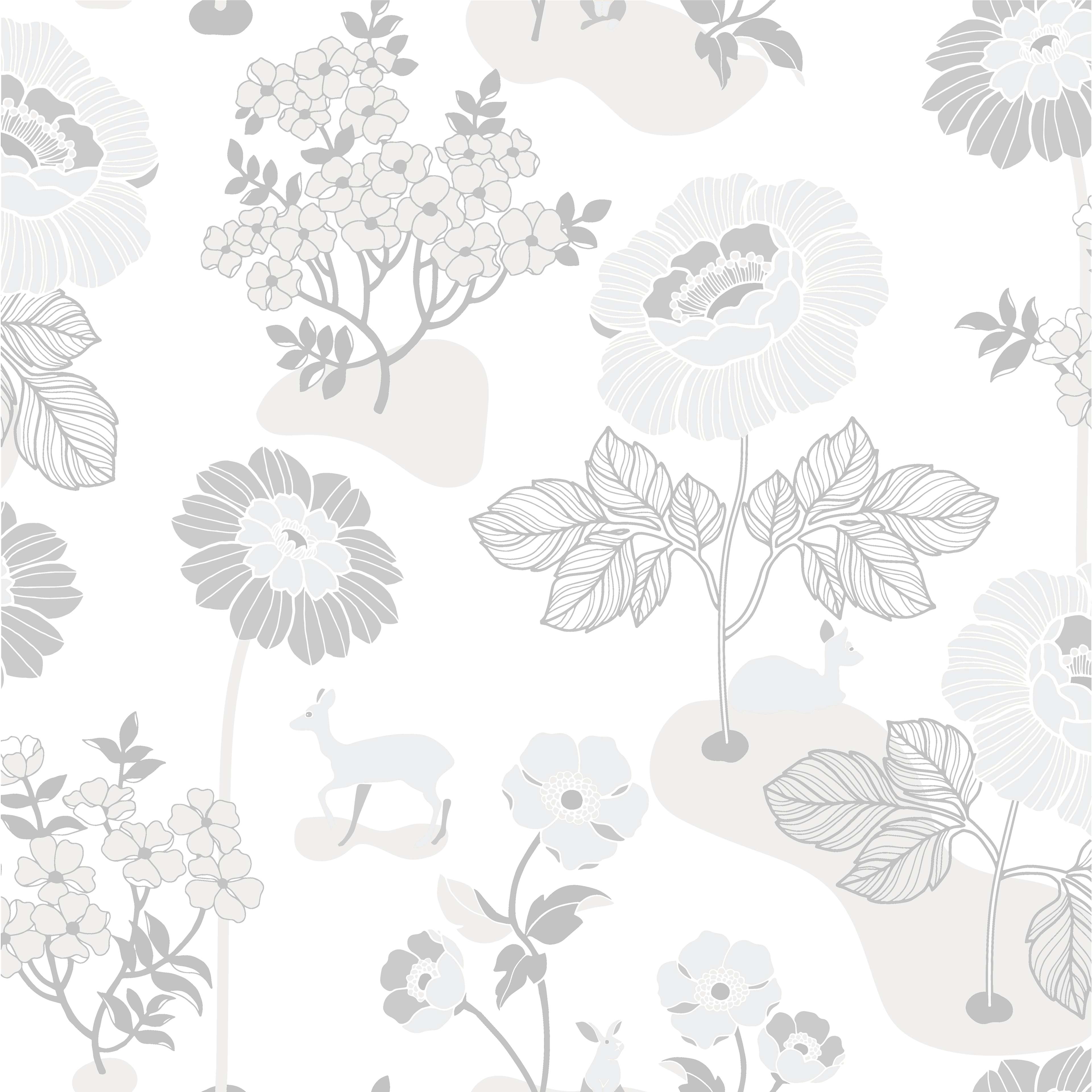 Blomsteräng, silver tapet från duro med blommigt mönster i grå. Från kollektionen Duro 1900. Nonwoven-material med förskjuten mönsterpassning.