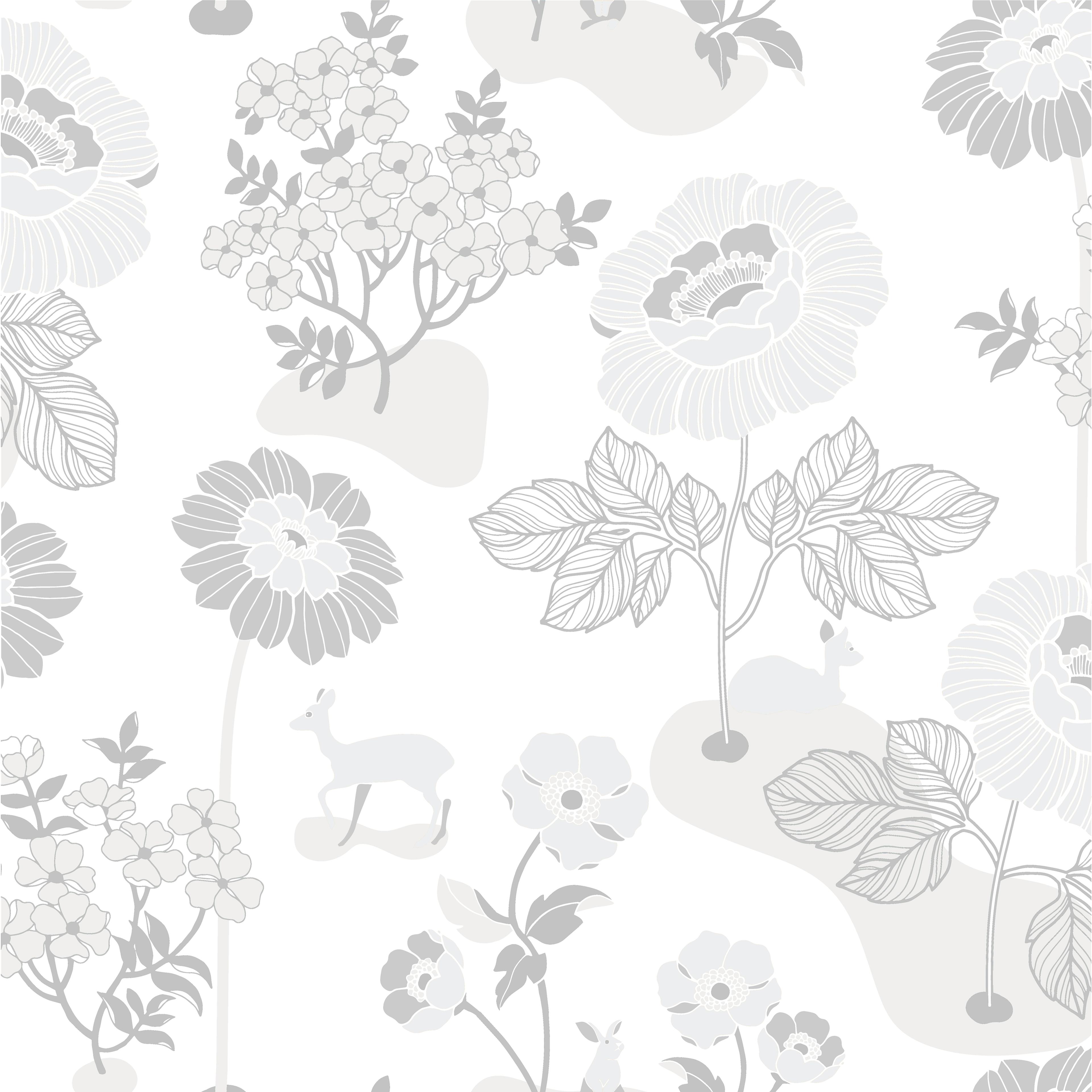 Blomsteräng, silver tapet från duro med blommigt mönster i grå. Från kollektionen Duro 1900. Nonwoven-material med förskjuten mönsterpassning.
