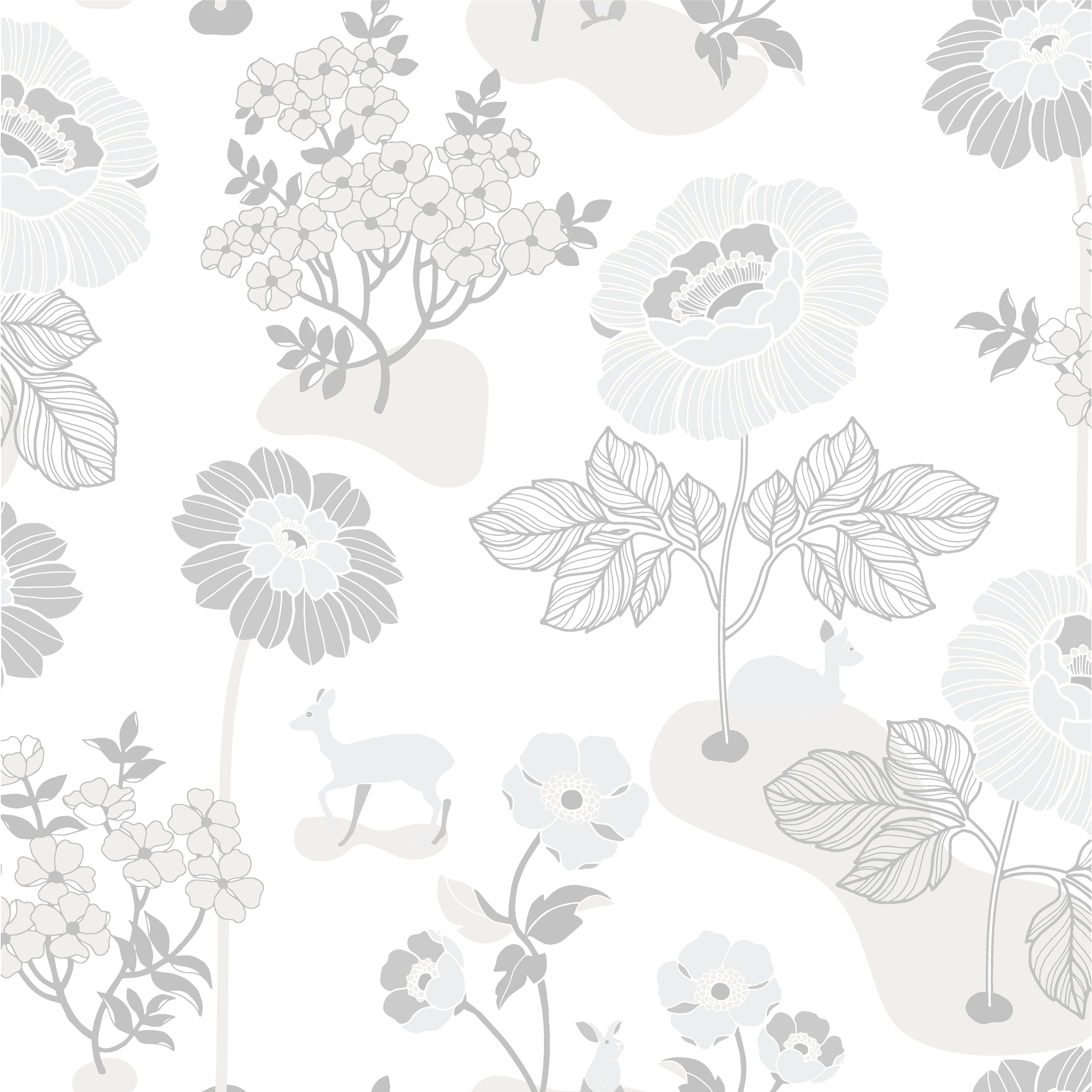 Blomsteräng, silver tapet från duro med blommigt mönster i grå. Från kollektionen Duro 1900. Nonwoven-material med förskjuten mönsterpassning.