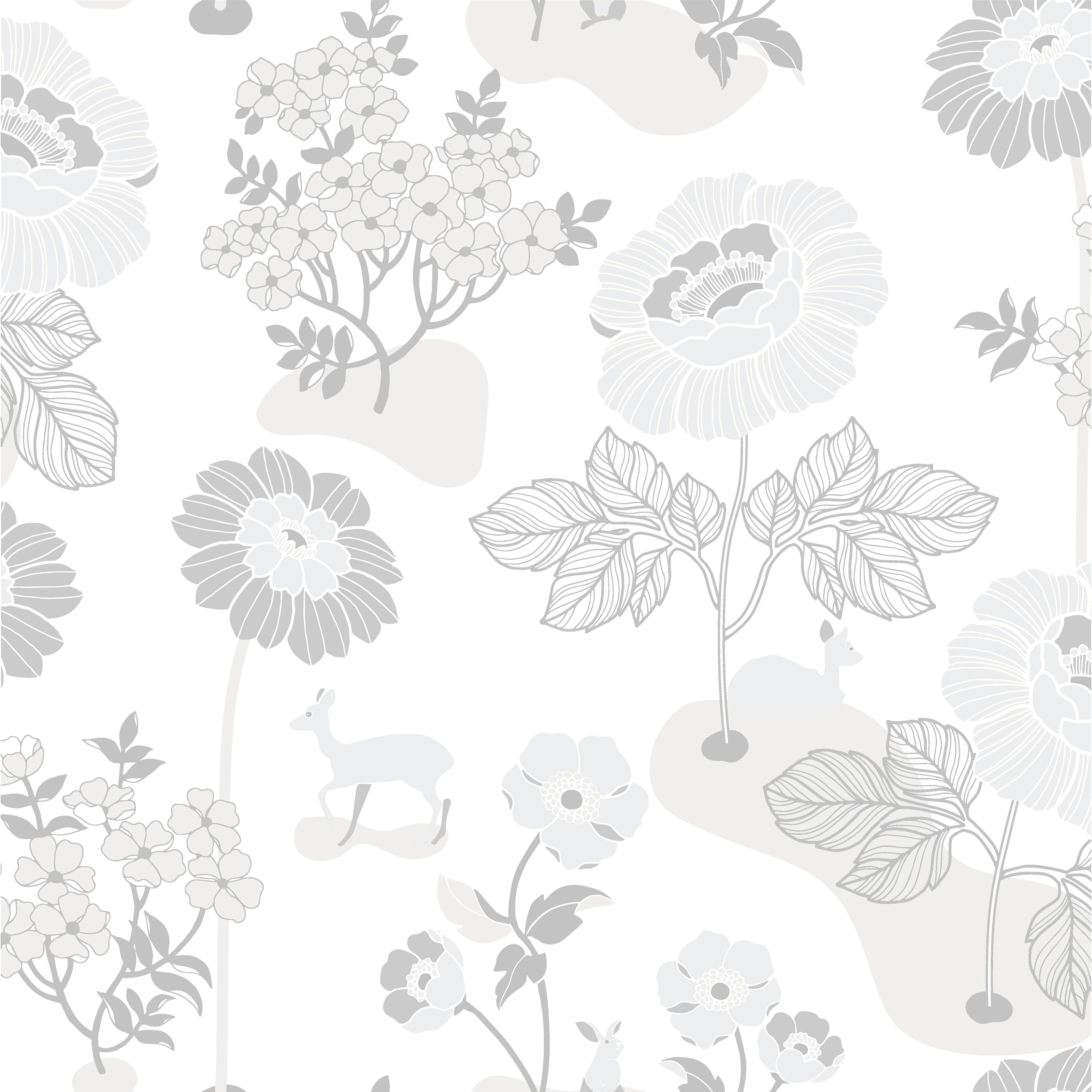 Blomsteräng, silver tapet från duro med blommigt mönster i grå. Från kollektionen Duro 1900. Nonwoven-material med förskjuten mönsterpassning.