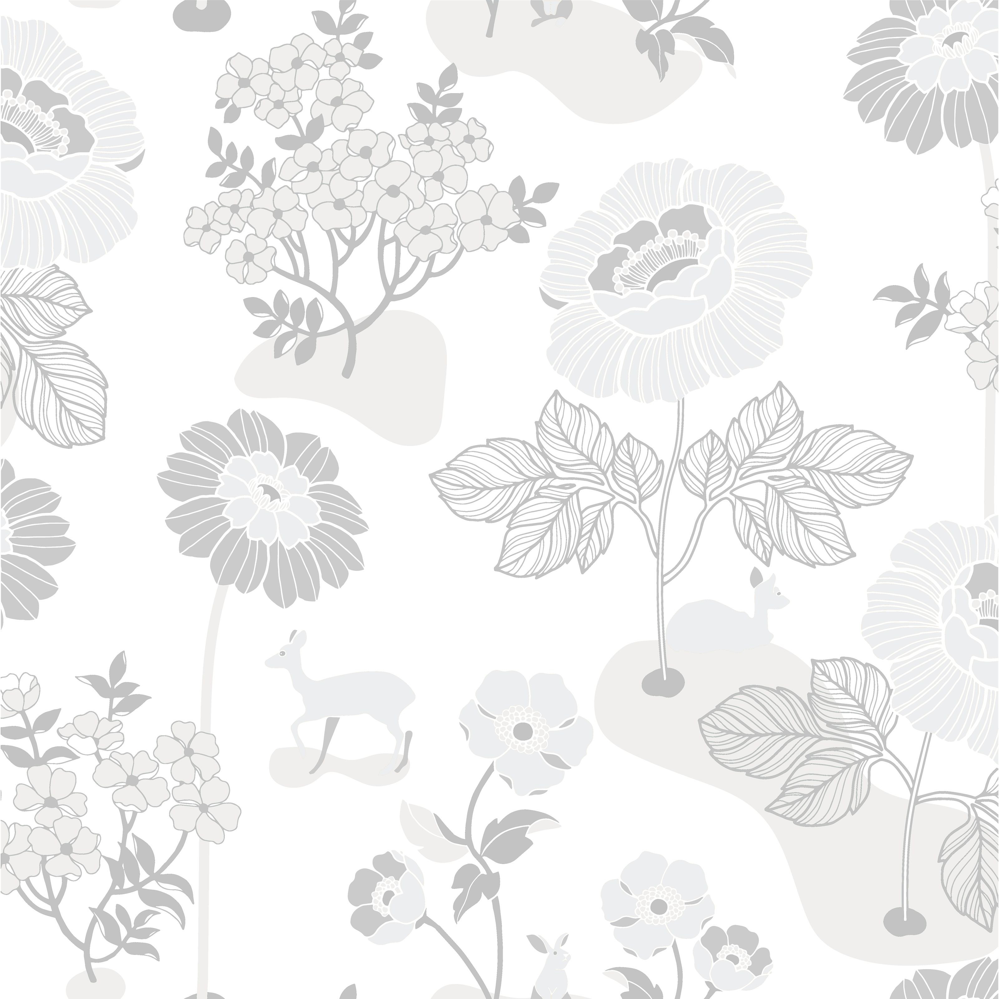 Blomsteräng, silver tapet från duro med blommigt mönster i grå. Från kollektionen Duro 1900. Nonwoven-material med förskjuten mönsterpassning.