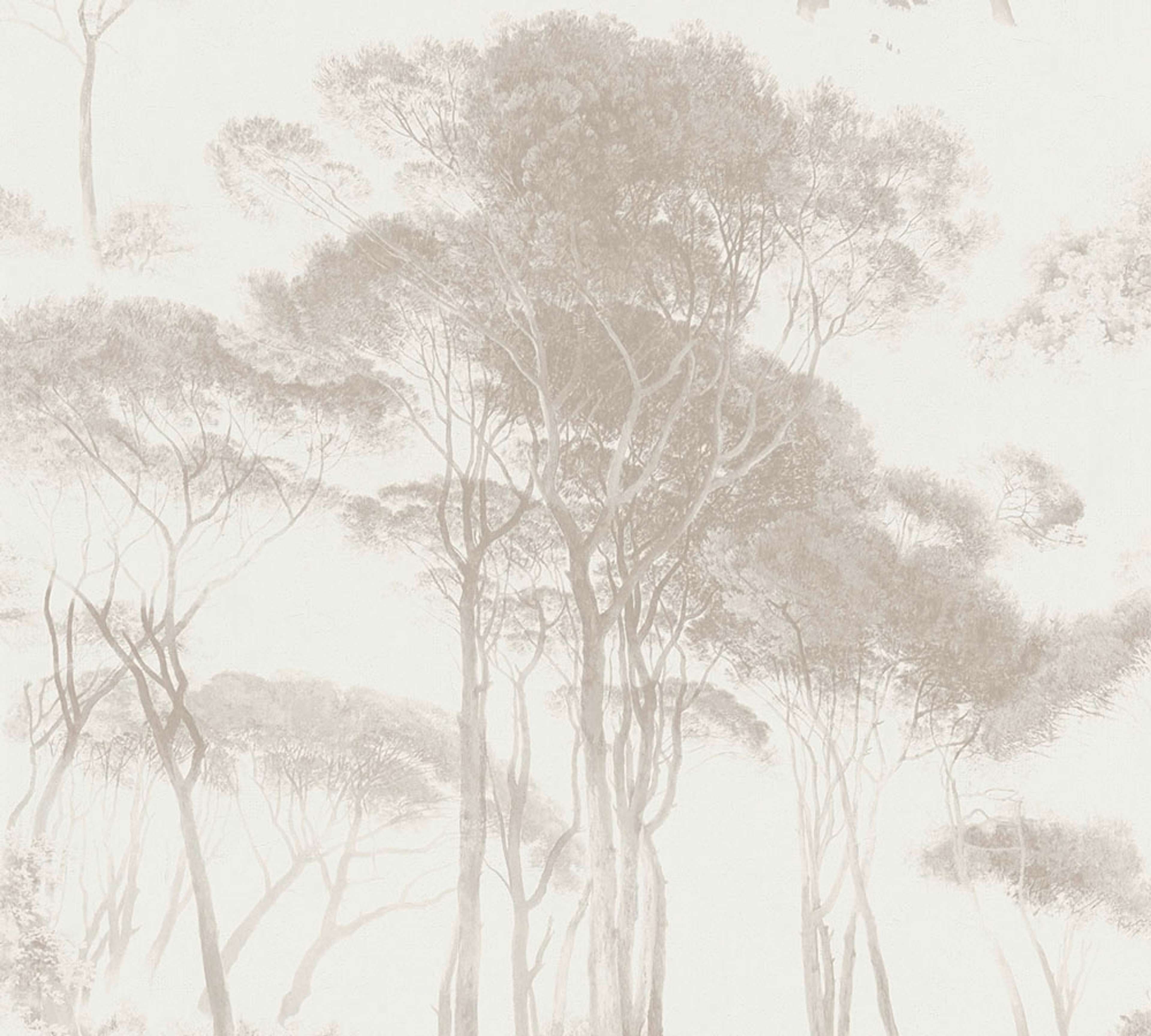 Treetops, strukturtapet i beige tapet med djur mönster i beige. Från kollektionen history of art. Nonwoven-material med förskjuten passning. Passar i vardagsrum och matsal.