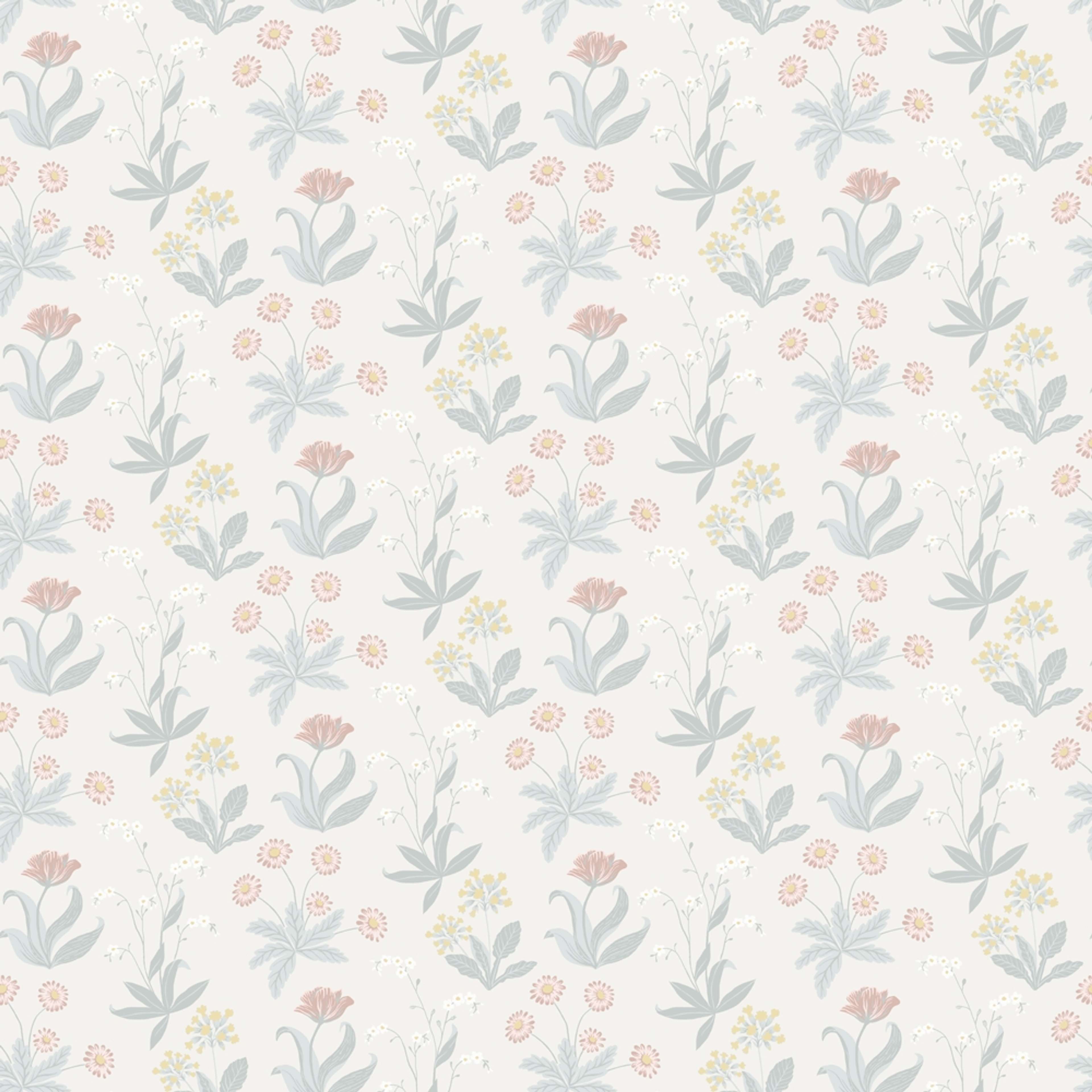 Fleur, vit tapet tapet med blommigt mönster i vit. Från kollektionen Långenäs. Nonwoven-material med rak passning.