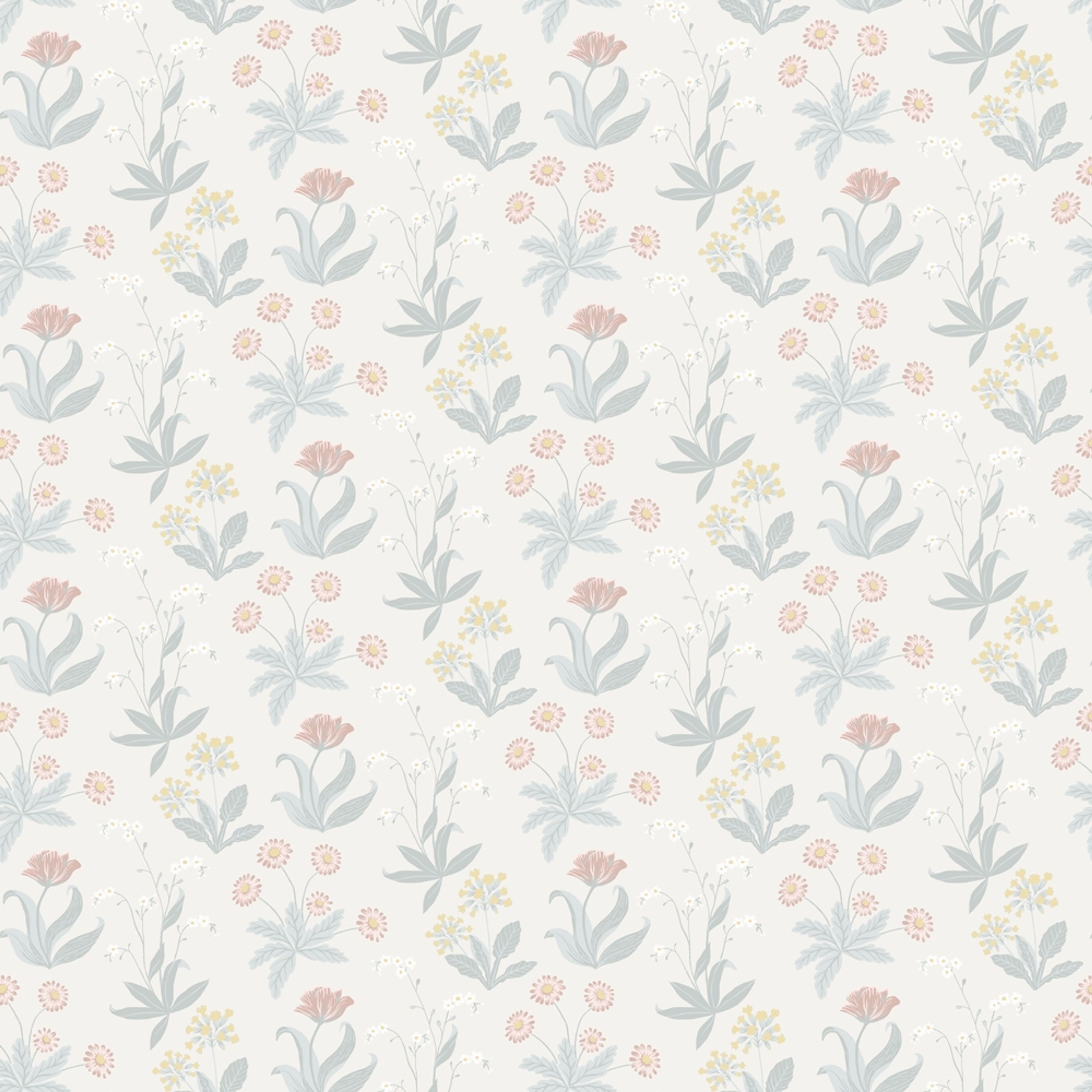 Fleur, vit tapet tapet med blommigt mönster i vit. Från kollektionen Långenäs. Nonwoven-material med rak passning.