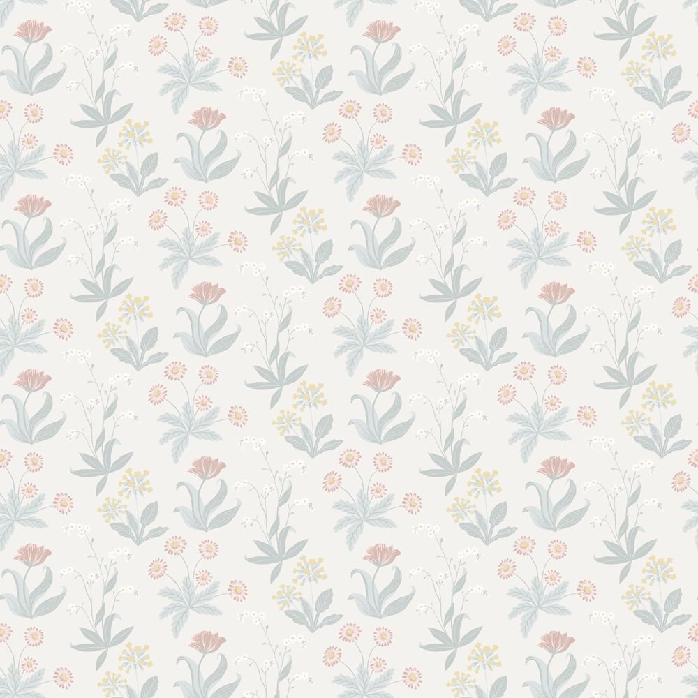 Fleur, vit tapet tapet med blommigt mönster i vit. Från kollektionen Långenäs. Nonwoven-material med rak passning.