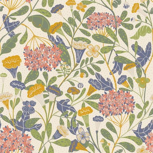 Hybbe tapet med blommigt mönster i grön. Från kollektionen Lina. Nonwoven-material med rak passning.