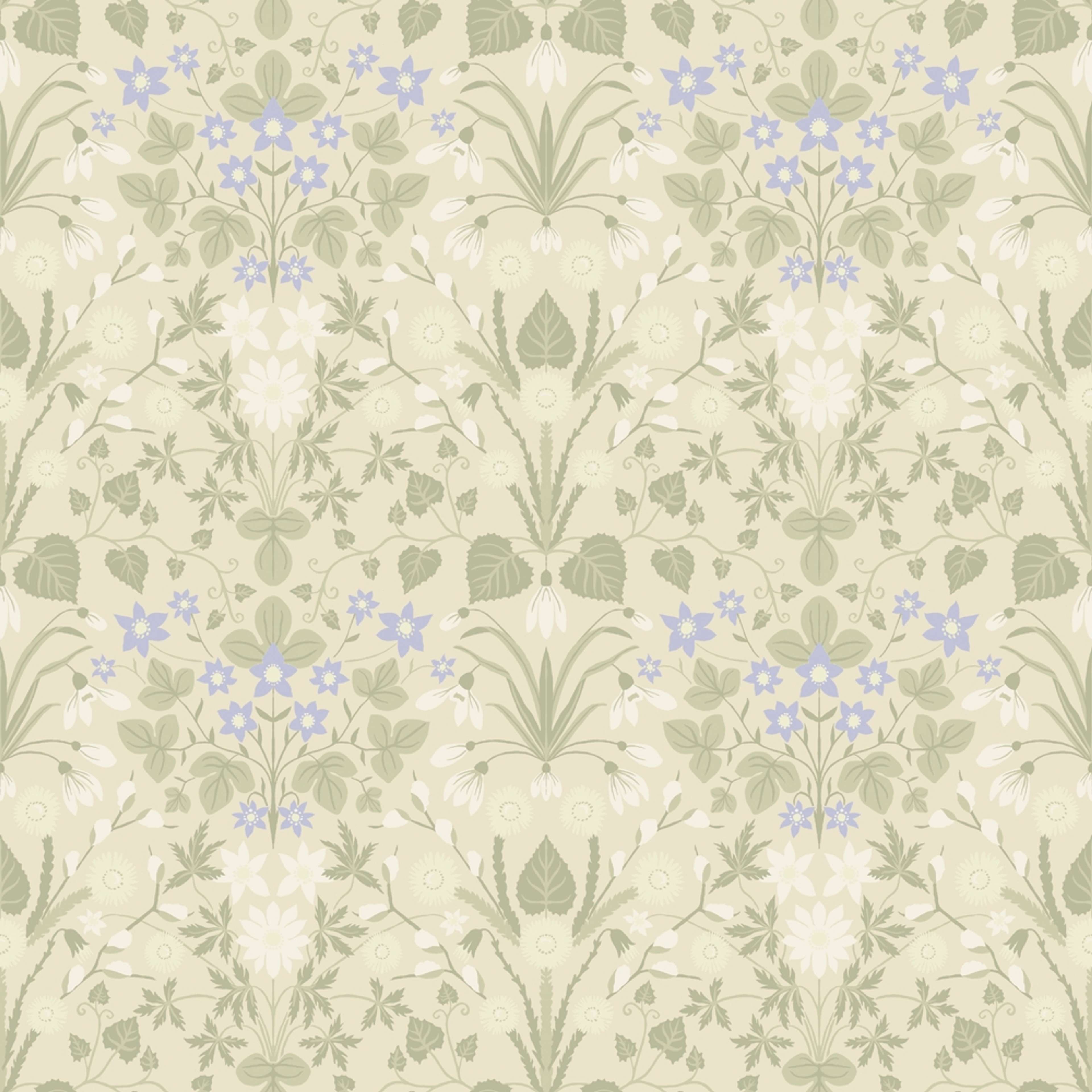 Vårblommor, gul tapet tapet med blommigt mönster i gul. Från kollektionen Långenäs. Nonwoven-material med rak passning.