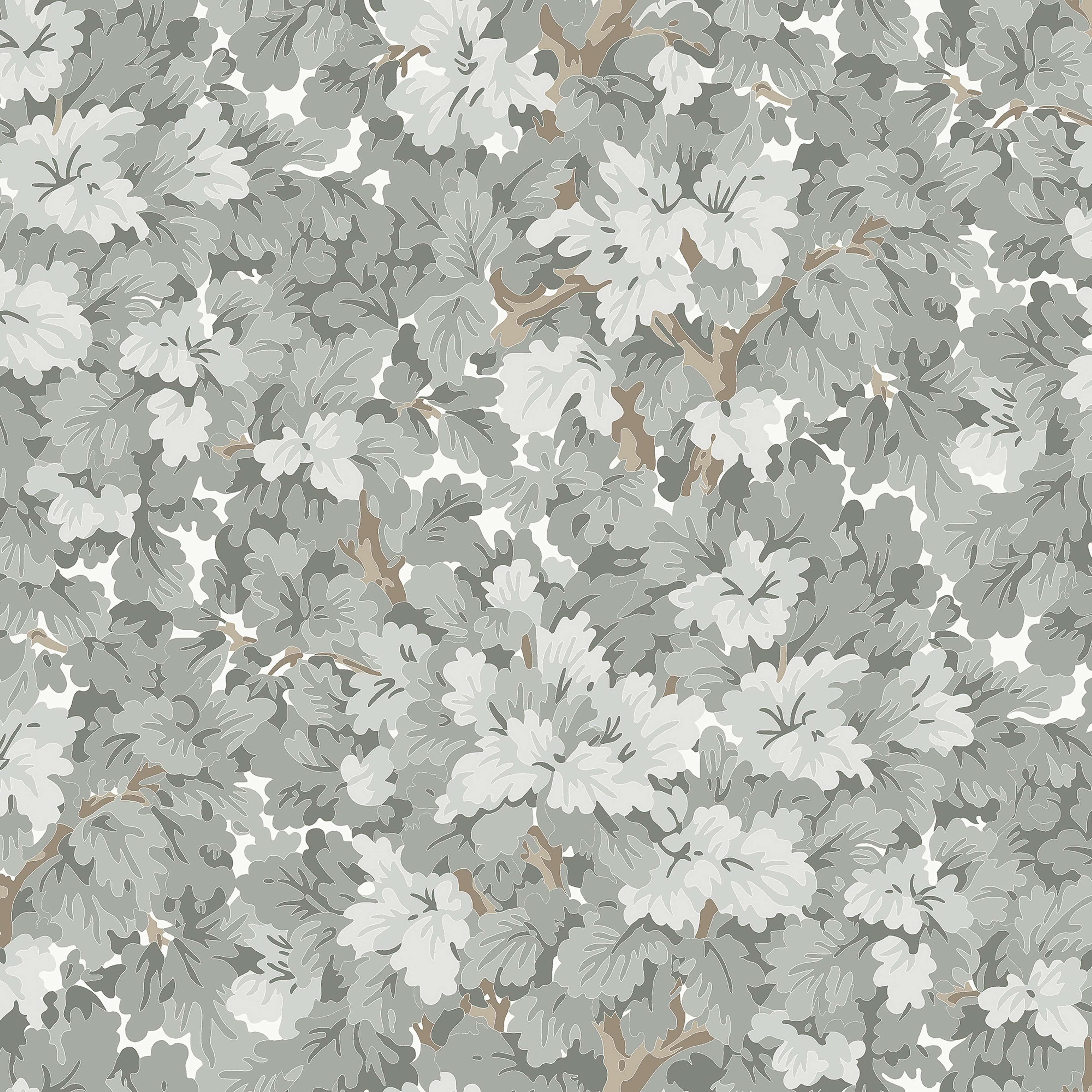 Lilla Dockekulla Grå tapet med botaniskt mönster i grå. Från kollektionen Gammalsvenska klassiker 1850–1950. Nonwoven-material med rak passning.