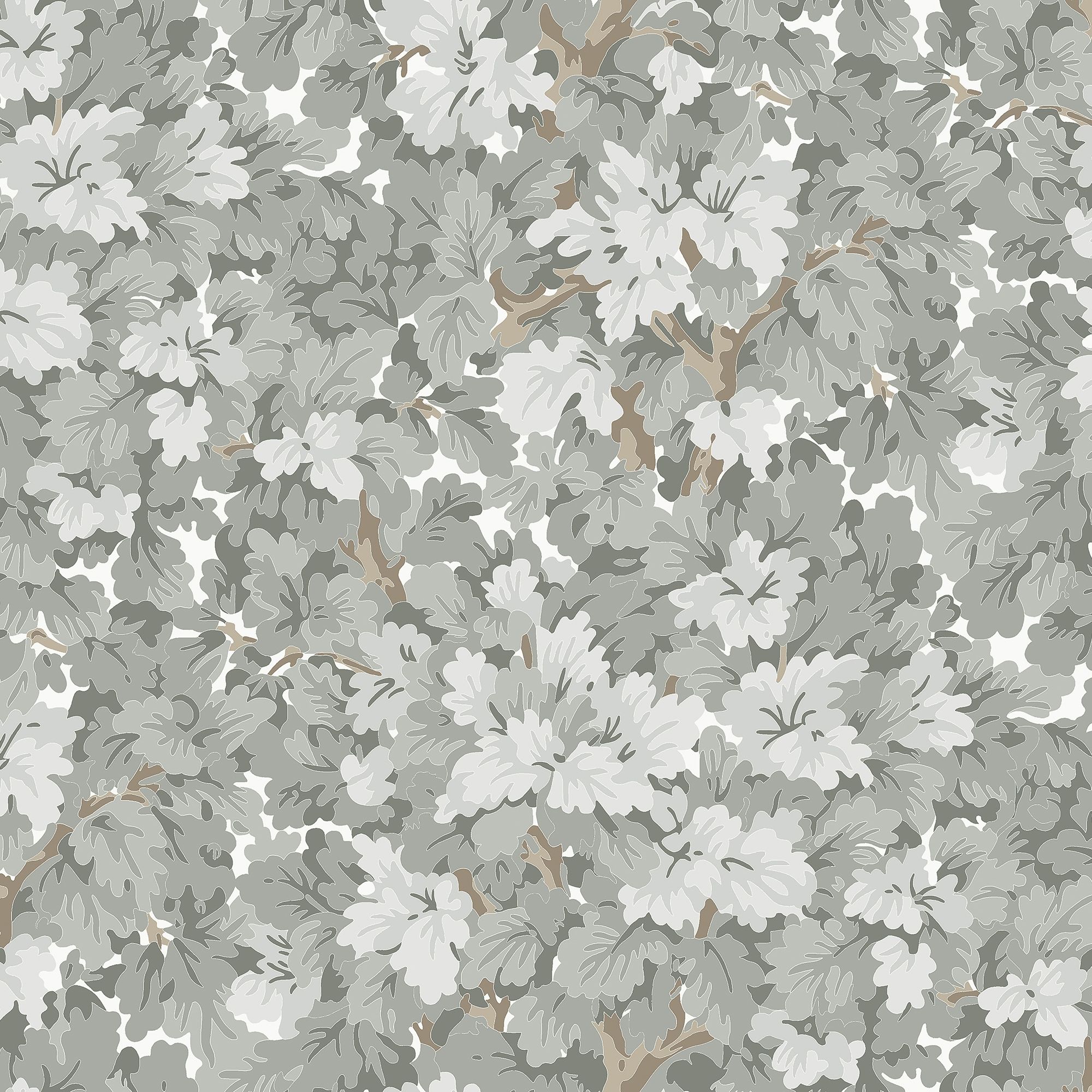 Lilla Dockekulla Grå tapet med botaniskt mönster i grå. Från kollektionen Gammalsvenska klassiker 1850–1950. Nonwoven-material med rak passning.