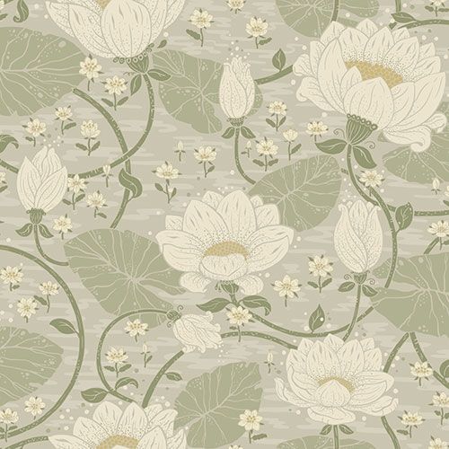 Eva tapet med blommigt mönster i vit och grå. Från kollektionen hjärterum. Nonwoven-material med förskjuten passning.