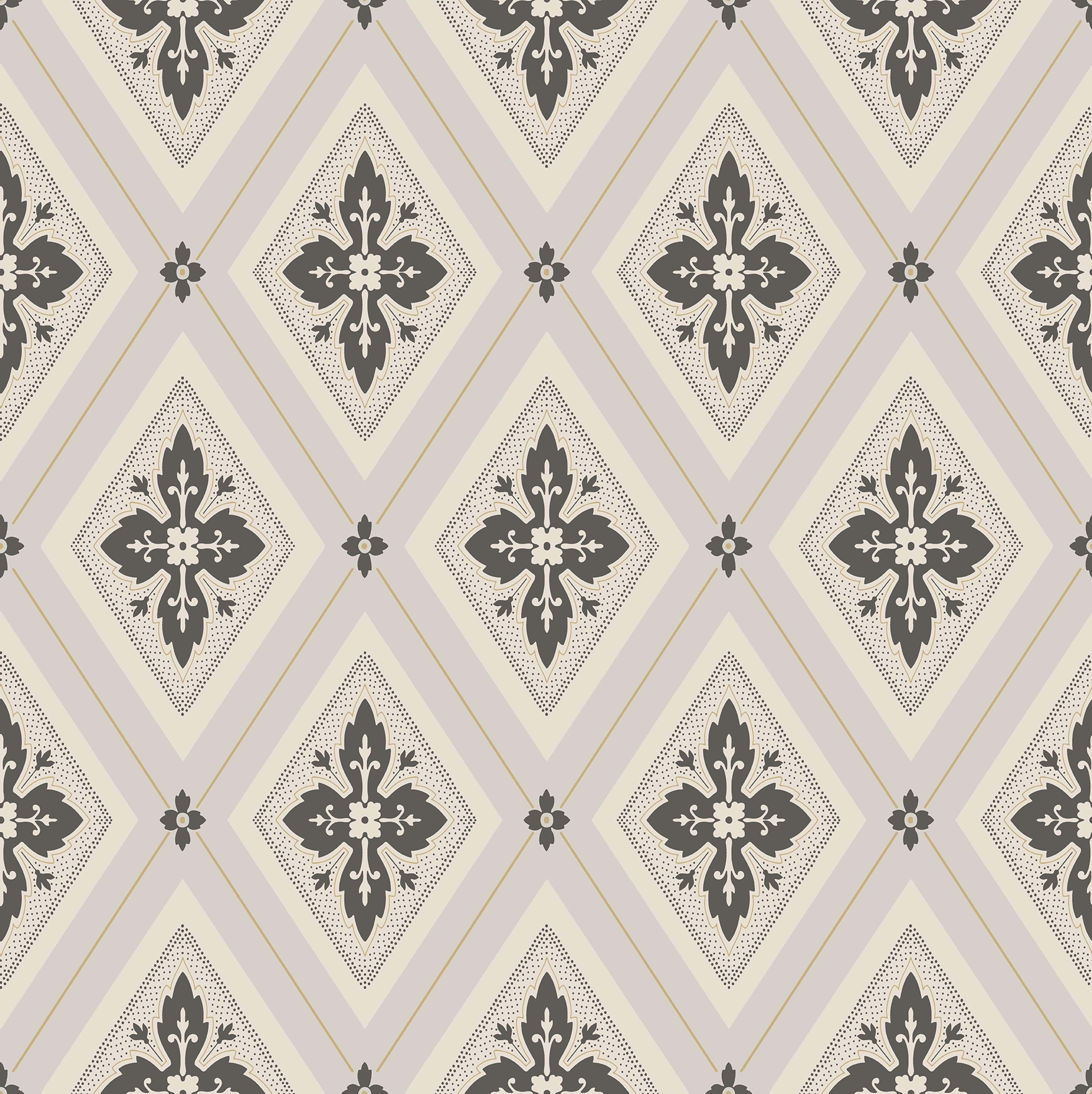 Astrid, Svart/beige tapet från duro med geometriskt mönster i beige. Från kollektionen Gammalsvenska QuickUp. Nonwoven-material med rak passning.