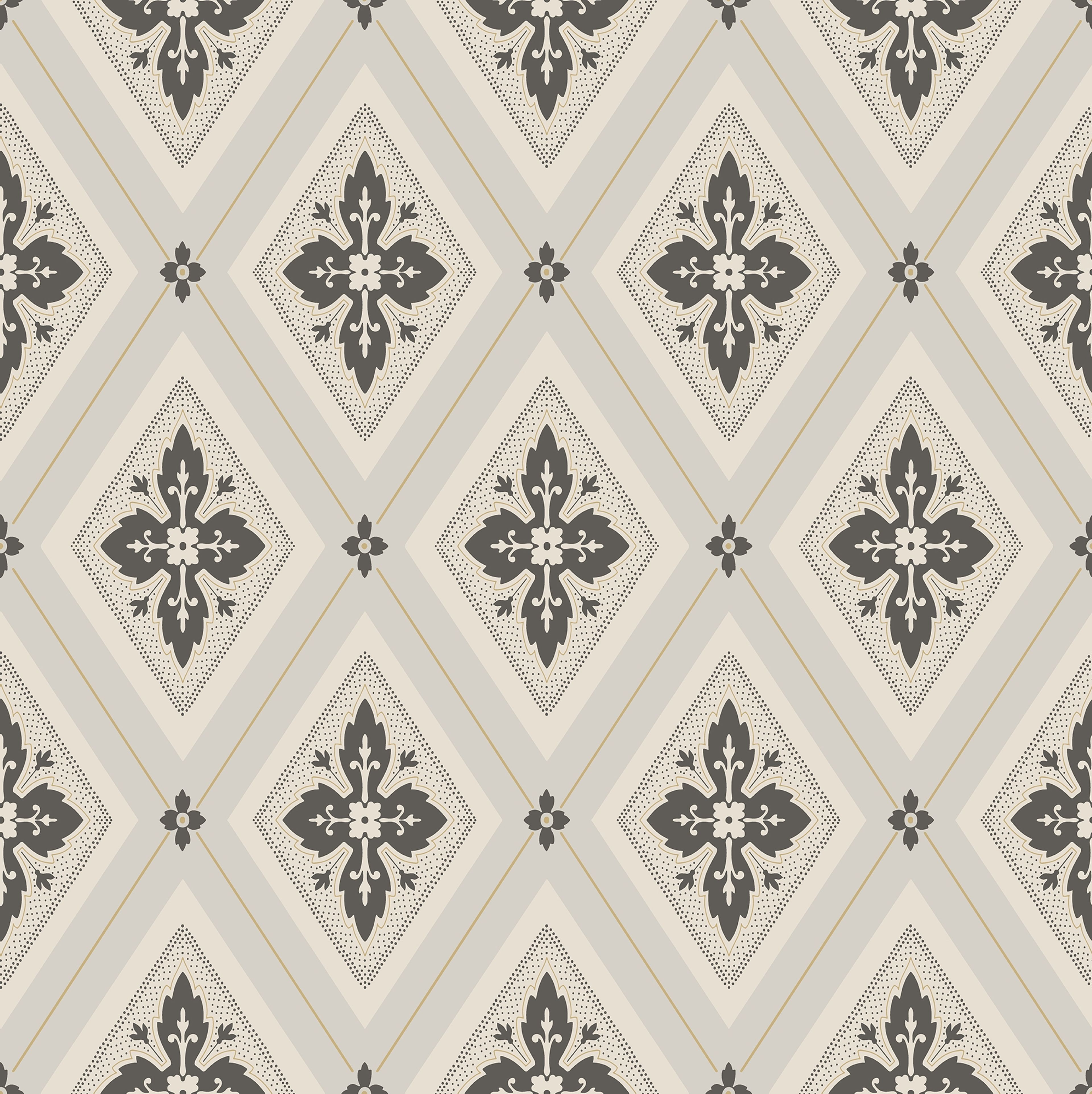 Astrid, Svart/beige tapet från duro med geometriskt mönster i beige. Från kollektionen Gammalsvenska QuickUp. Nonwoven-material med rak passning.