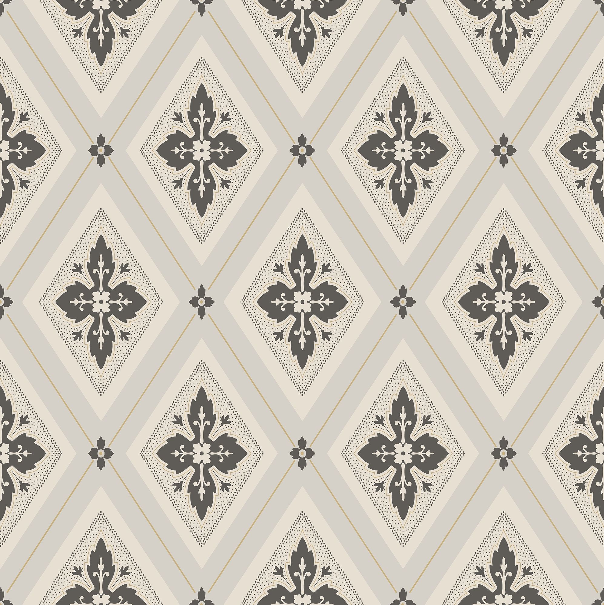 Astrid, Svart/beige tapet från duro med geometriskt mönster i beige. Från kollektionen Gammalsvenska QuickUp. Nonwoven-material med rak passning.
