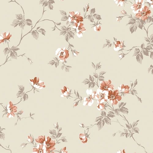 Kristina, beige tapet tapet med blommigt mönster i beige. Från kollektionen Hav & Land. Nonwoven-material med förskjuten passning.