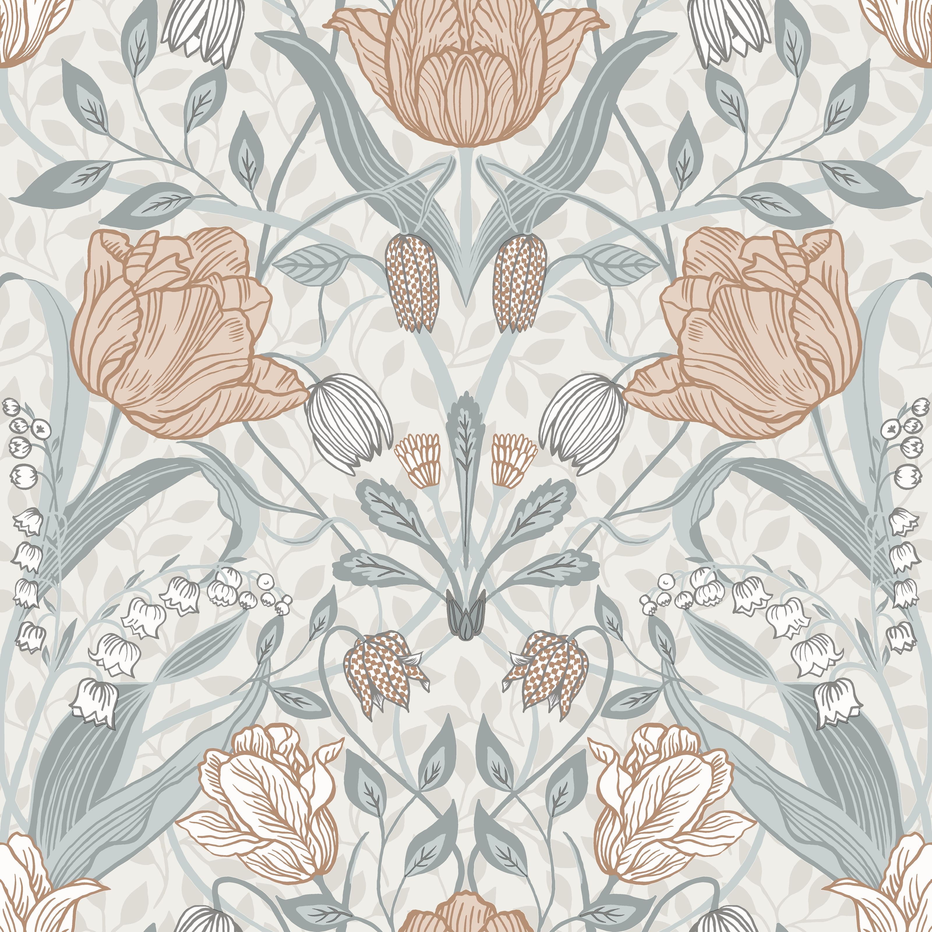 Filippa, ljusgrå tapet från Midbec med blommigt mönster i grå. Från kollektionen Apelviken. Nonwoven-material med rak passning.