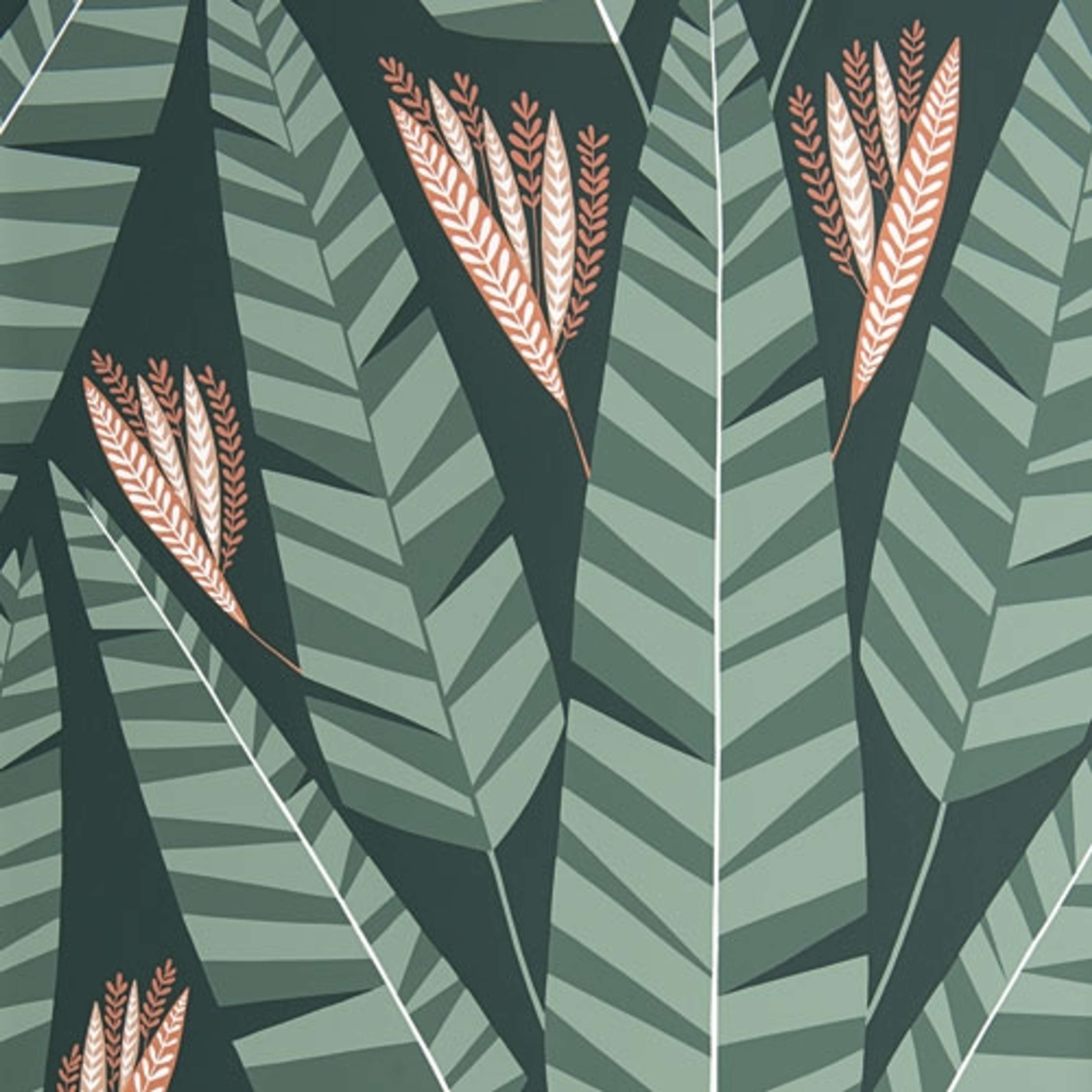 Jungle Rainforest tapet från Midbec med botaniskt mönster i grön. Från kollektionen Pioneer. Nonwoven-material med förskjuten passning.