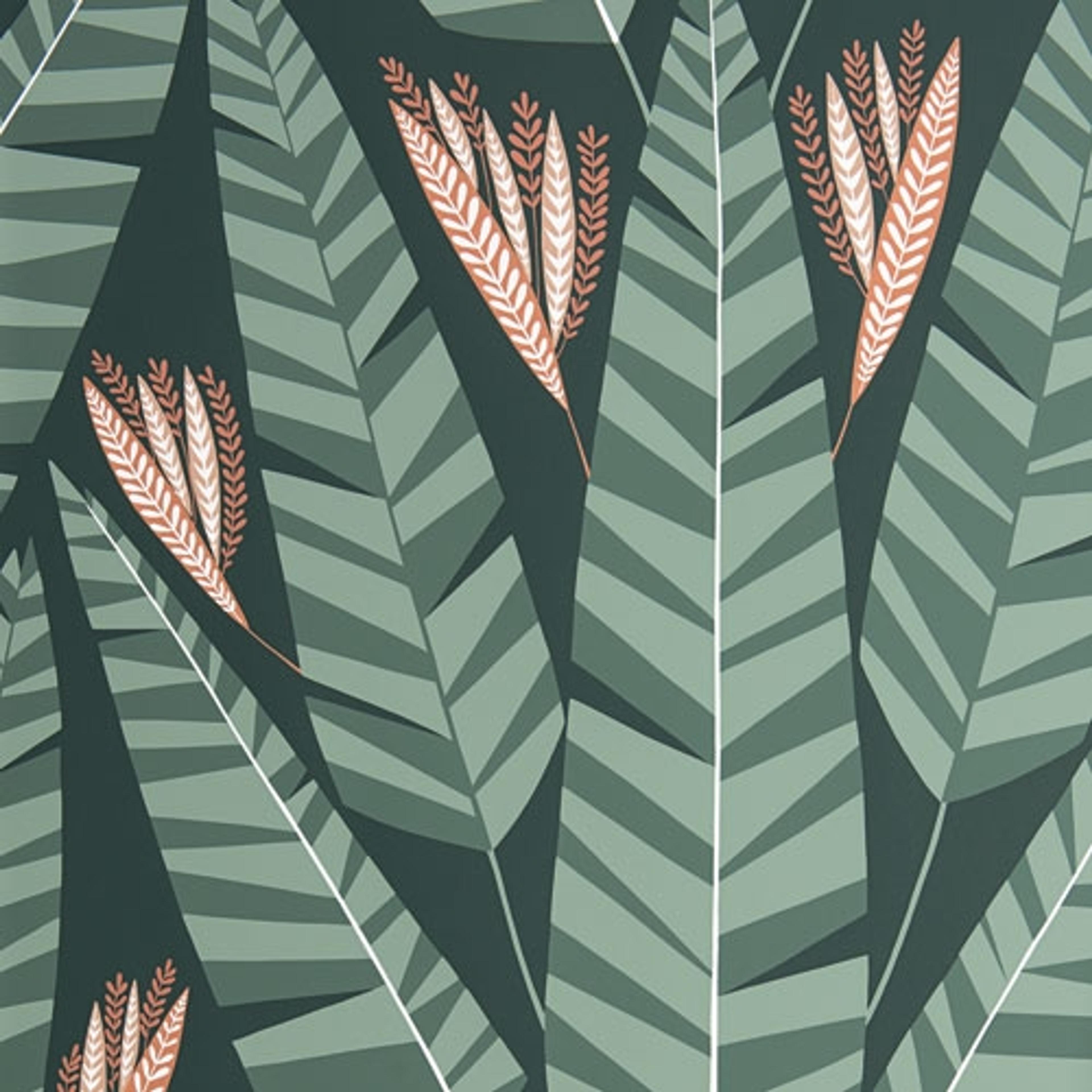 Jungle Rainforest tapet från Midbec med botaniskt mönster i grön. Från kollektionen Pioneer. Nonwoven-material med förskjuten passning.