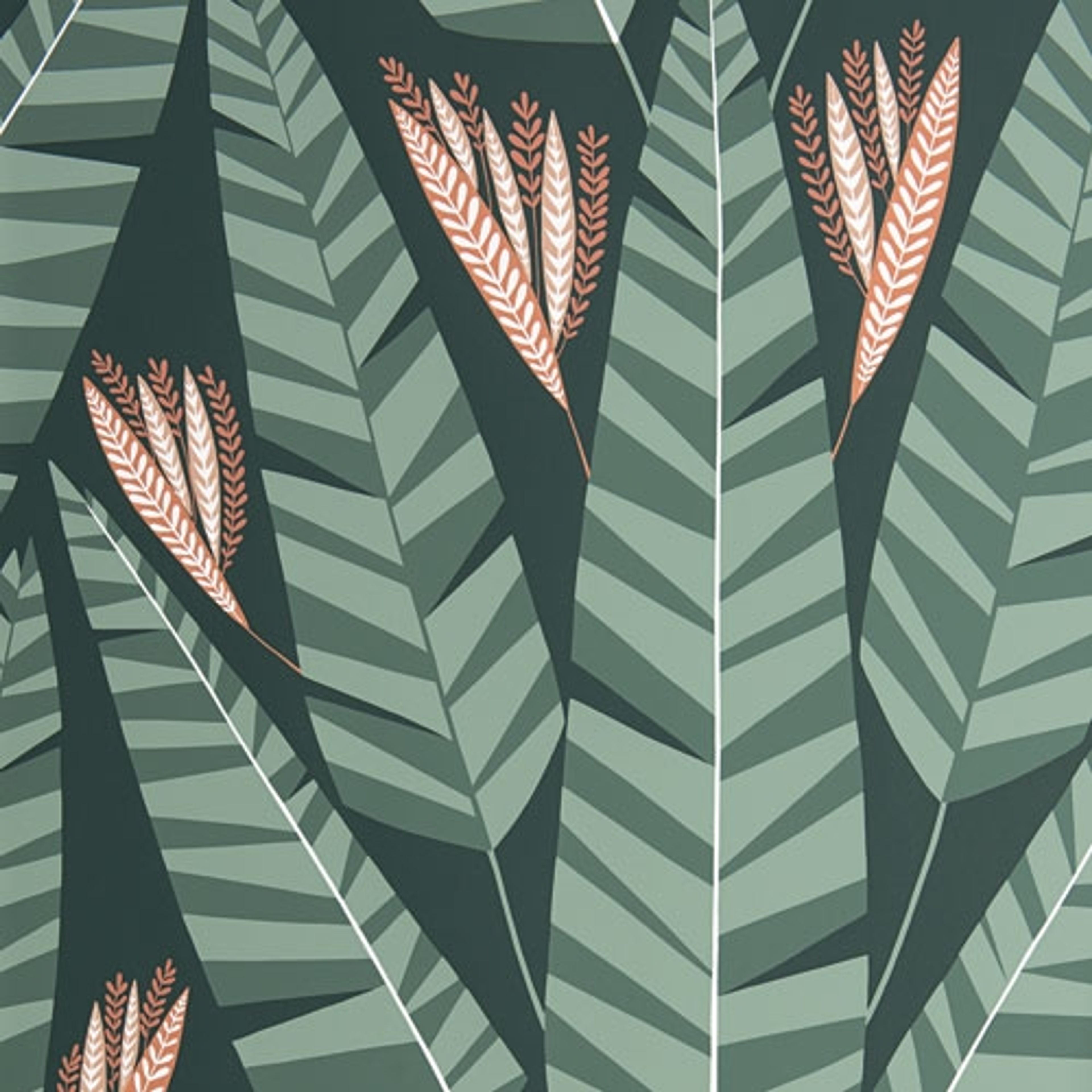 Jungle Rainforest tapet från Midbec med botaniskt mönster i grön. Från kollektionen Pioneer. Nonwoven-material med förskjuten passning.