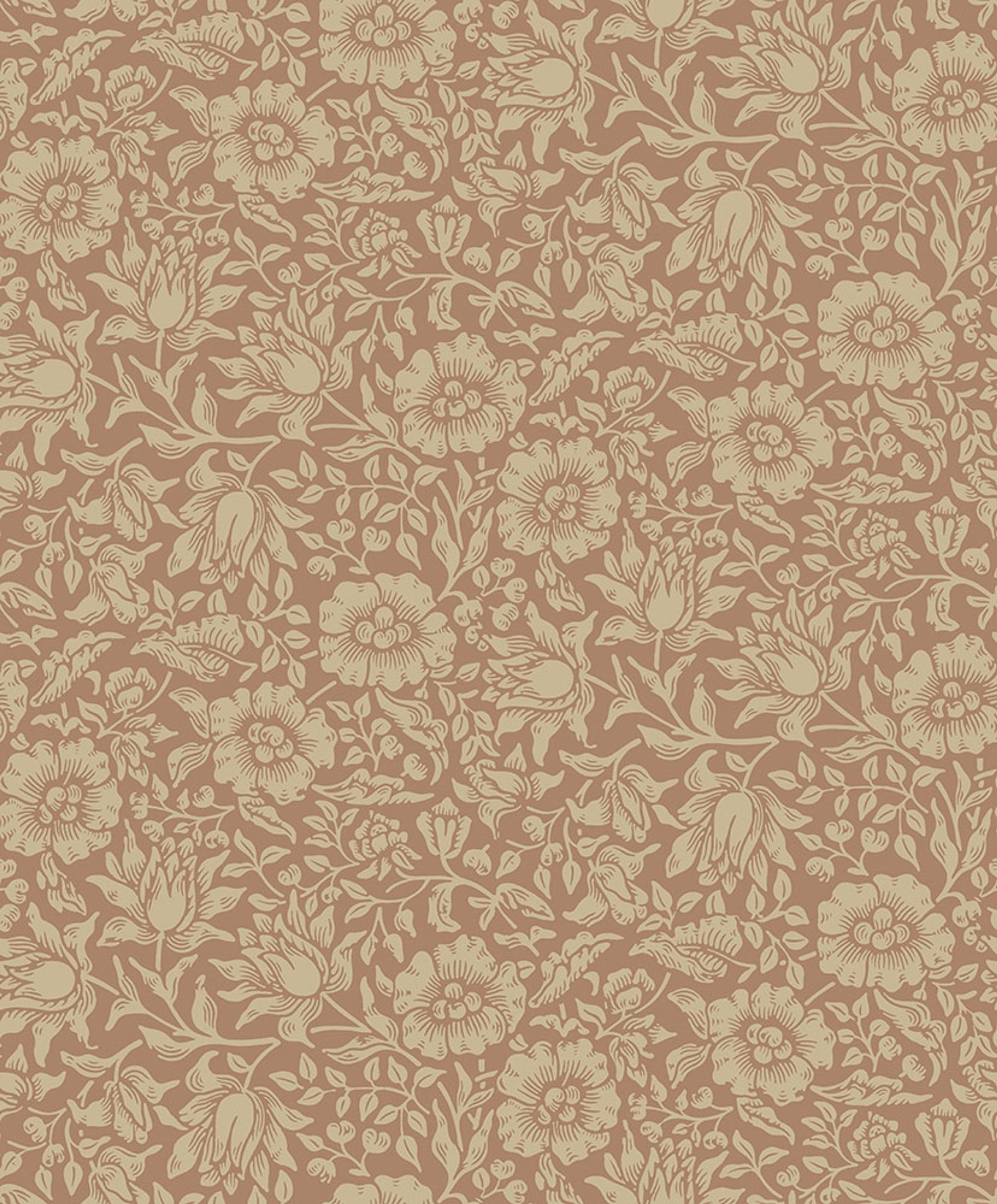 Mallow, röd tapet tapet från Midbec med botaniskt, blommigt mönster i röd. Från kollektionen Hidden Treasures vol 1. Nonwoven-material med rak passning.