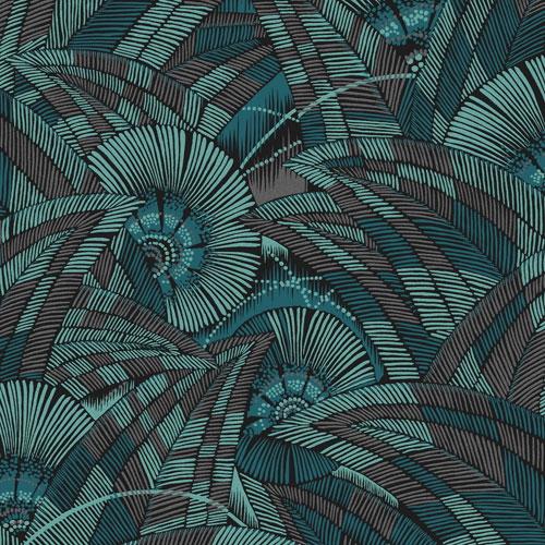 Bali Jungle tapet tapet från Midbec med botaniskt mönster i grön. Från kollektionen Tribute. Nonwoven-material med förskjuten passning. Passar i vardagsrum, matsal och hall.